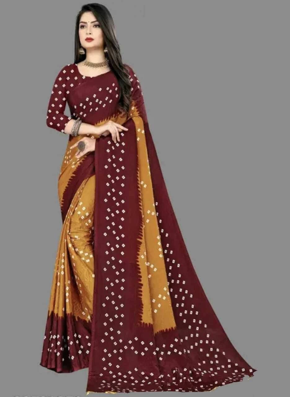 JIHANA FAB Chiffon Printed Bandhani Sarees With Unstitched Blouse Piece ( Yellow ) JIHANA FAB Chiffon Printed Bandhani Sarees With Unstitched Blouse Piece ( Yellow )