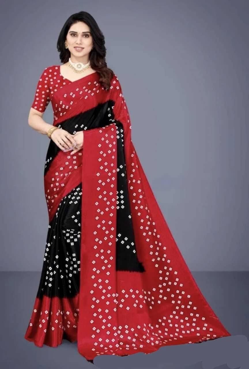 JIHANA FAB Chiffon Printed Bandhani Sarees With Unstitched Blouse Piece ( Black ) JIHANA FAB Chiffon Printed Bandhani Sarees With Unstitched Blouse Piece ( Black )