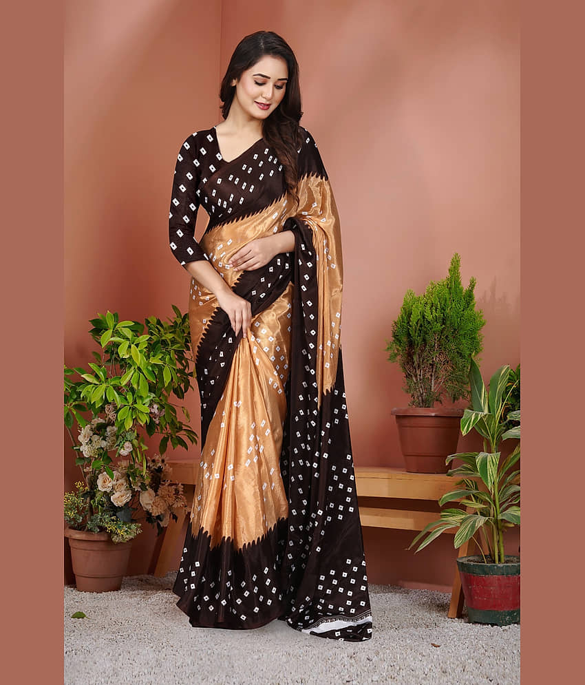 JIHANA FAB Chiffon Printed Bandhani Sarees With Unstitched Blouse Piece ( Brown ) - Sarees | Buy online on ZillyBuy