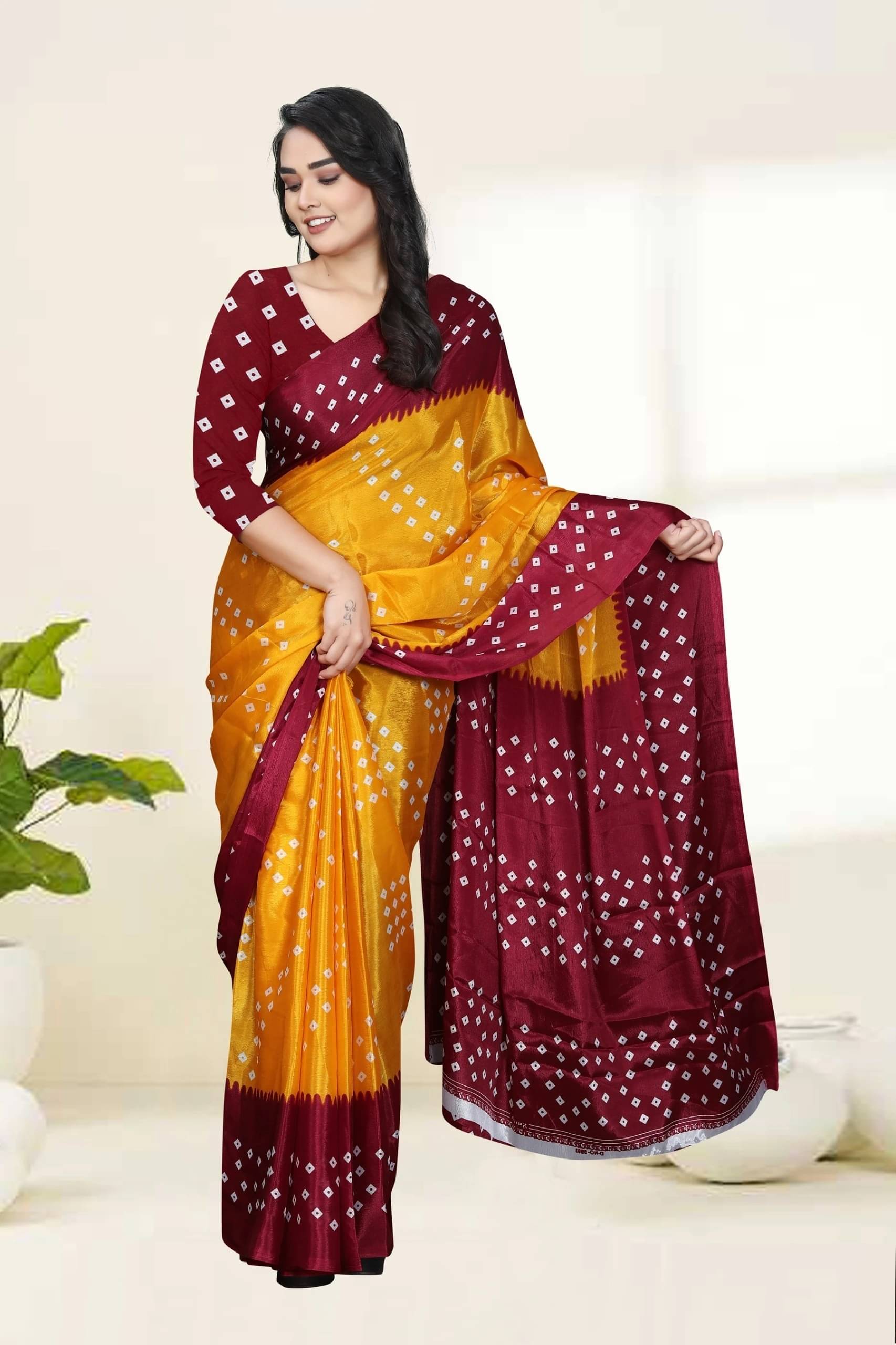 JIHANA FAB Chiffon Printed Bandhani Sarees With Unstitched Blouse Piece ( Yellow ) JIHANA FAB Chiffon Printed Bandhani Sarees With Unstitched Blouse Piece ( Yellow )