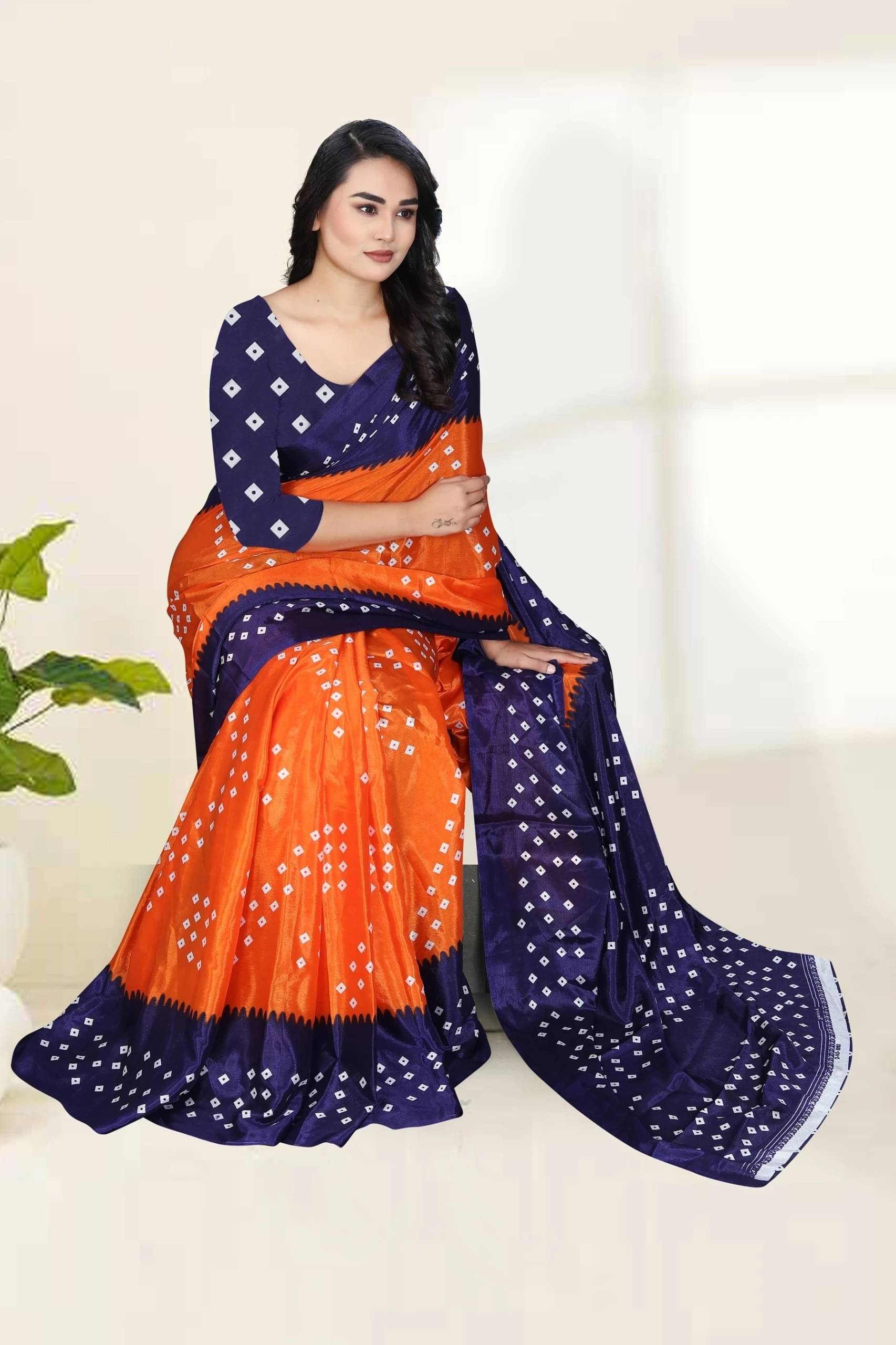     			JIHANA FAB Chiffon Printed Bandhani Sarees With Unstitched Blouse Piece ( Orange )