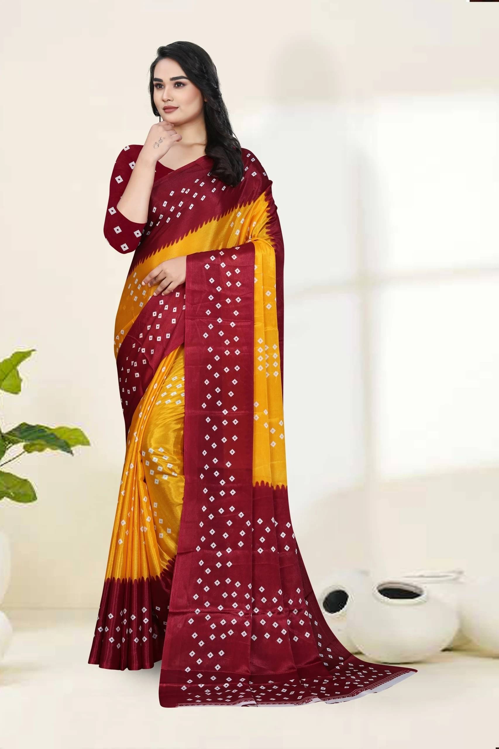 JIHANA FAB Chiffon Printed Bandhani Sarees With Unstitched Blouse Piece ( Yellow ) JIHANA FAB Chiffon Printed Bandhani Sarees With Unstitched Blouse Piece ( Yellow )