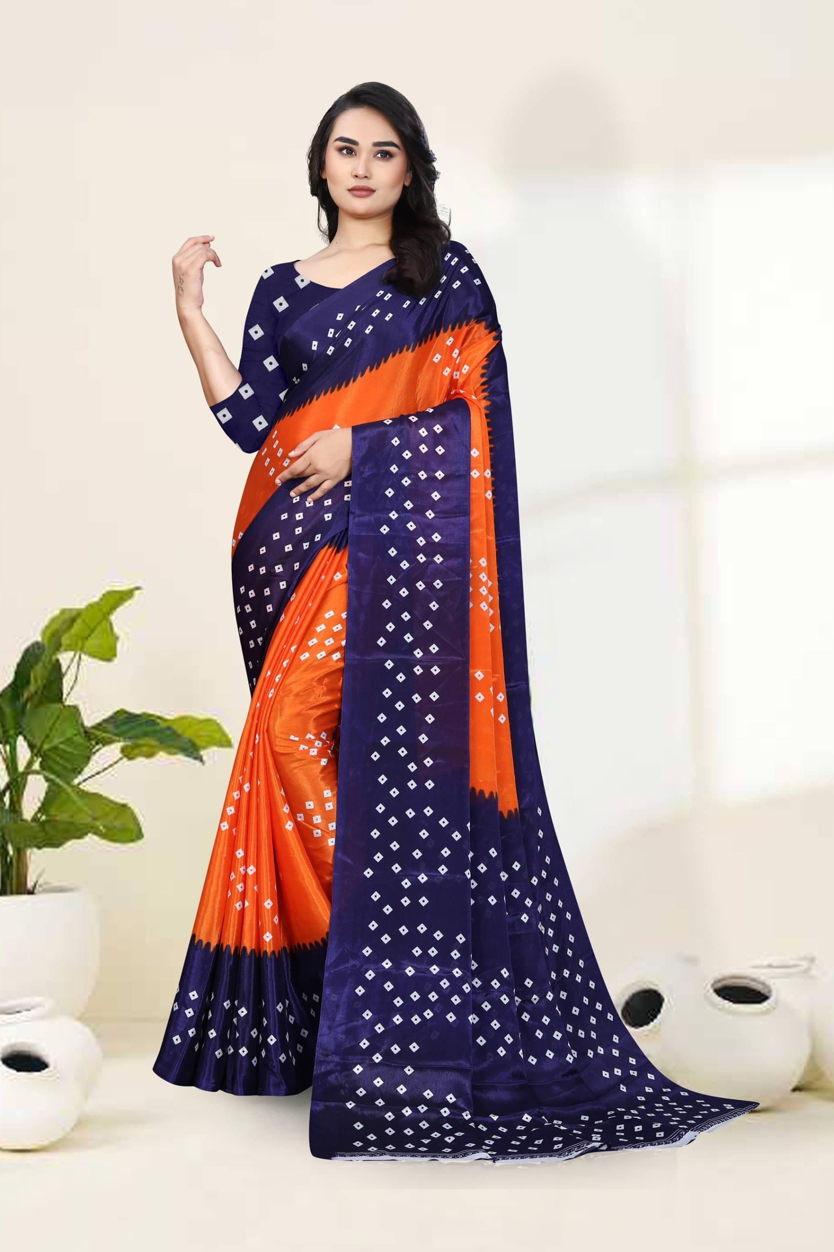 JIHANA FAB Chiffon Printed Bandhani Sarees With Unstitched Blouse Piece ( Orange ) JIHANA FAB Chiffon Printed Bandhani Sarees With Unstitched Blouse Piece ( Orange )
