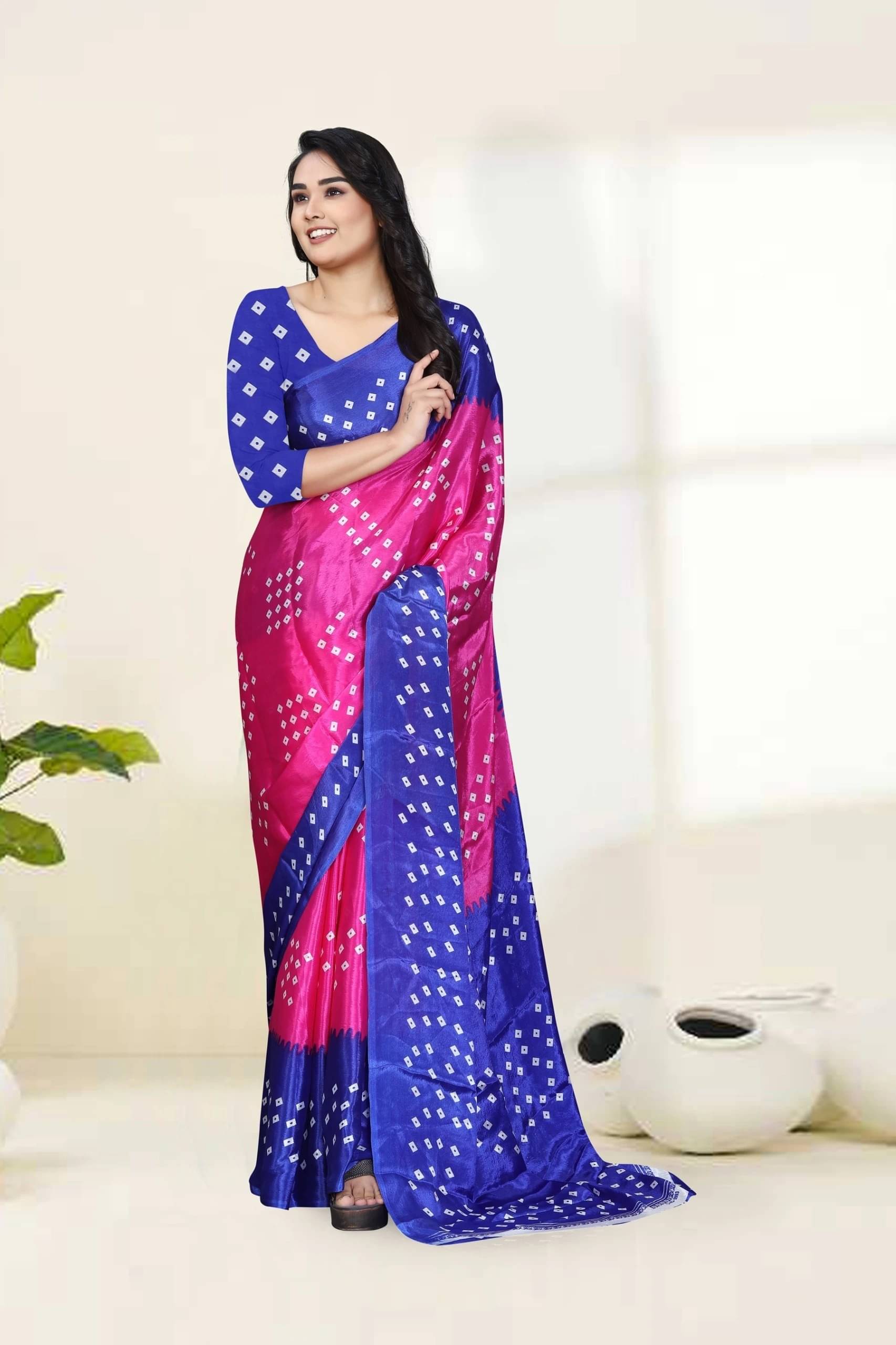 JIHANA FAB Chiffon Printed Bandhani Sarees With Unstitched Blouse Piece ( Pink ) JIHANA FAB Chiffon Printed Bandhani Sarees With Unstitched Blouse Piece ( Pink )