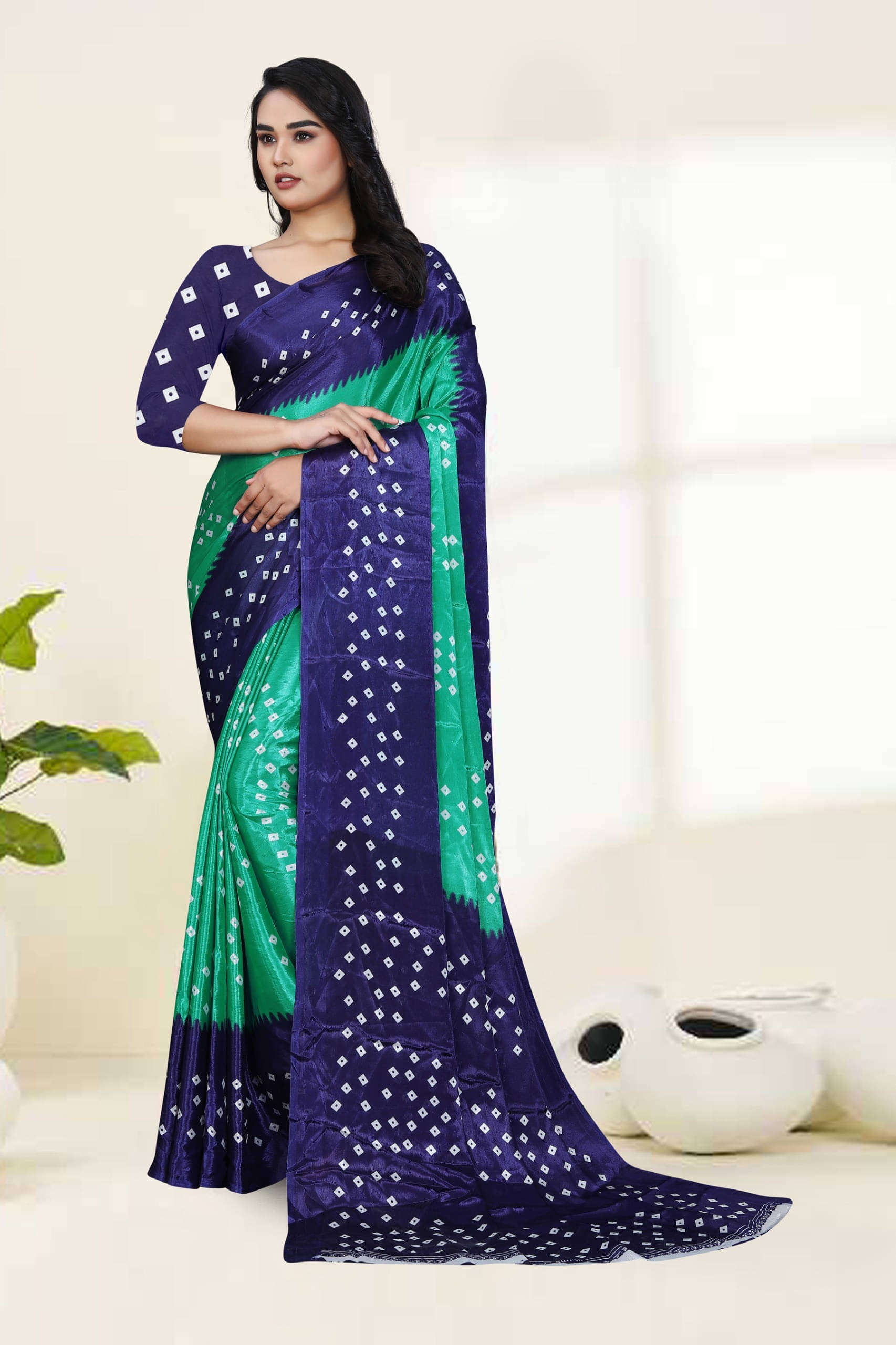 JIHANA FAB Chiffon Printed Bandhani Sarees With Unstitched Blouse Piece ( Blue ) JIHANA FAB Chiffon Printed Bandhani Sarees With Unstitched Blouse Piece ( Blue )