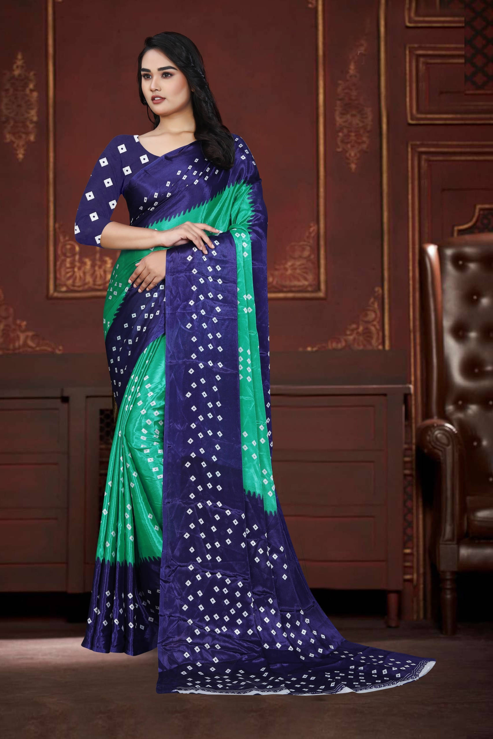 JIHANA FAB Georgette Printed Bandhani Sarees With Unstitched Blouse Piece ( Blue ) JIHANA FAB Georgette Printed Bandhani Sarees With Unstitched Blouse Piece ( Blue )