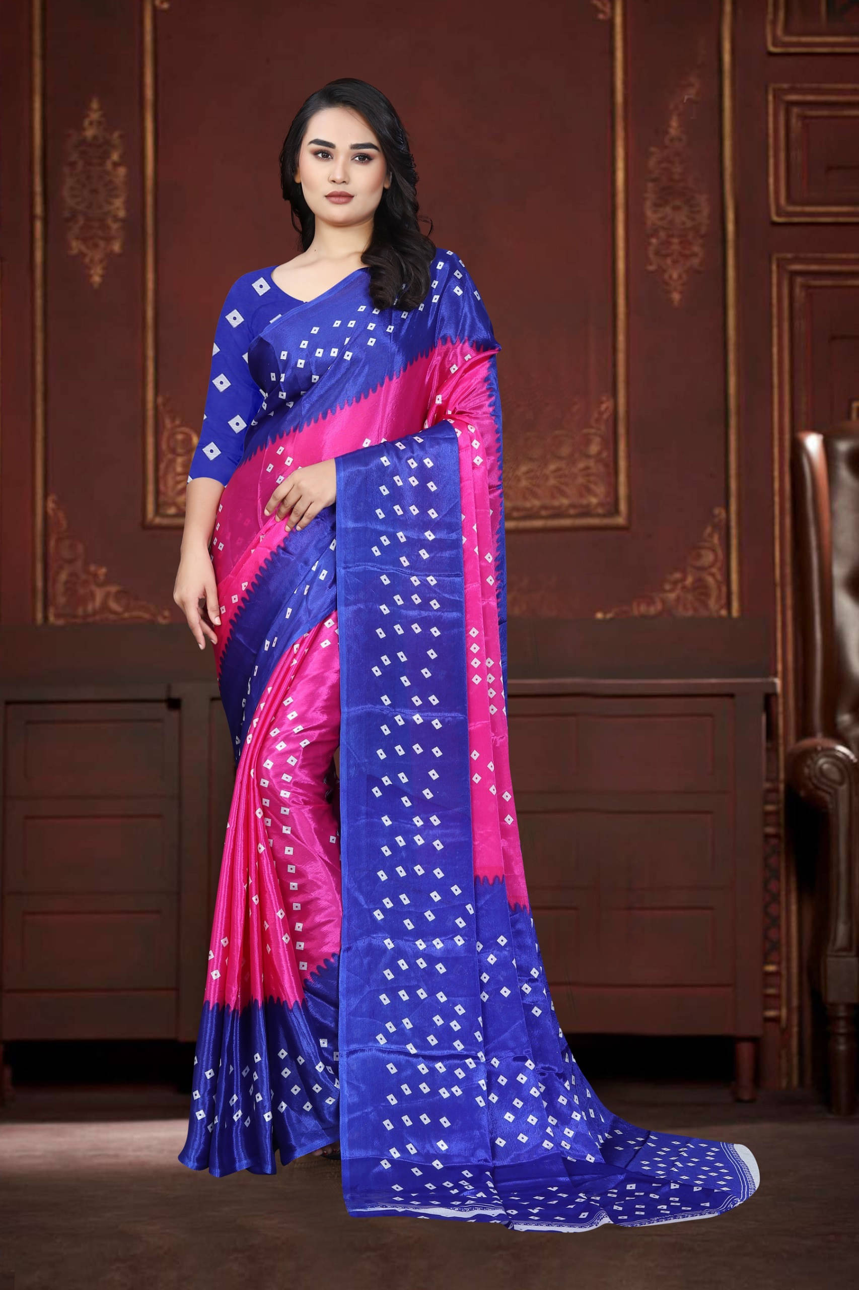     			JIHANA FAB Georgette Printed Bandhani Sarees With Unstitched Blouse Piece ( Multicolor 1 )