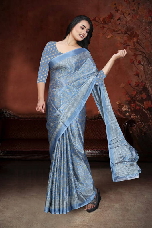 JIHANA FAB Georgette Printed Regular Saree With Unstitched Blouse Piece ( Blue ) JIHANA FAB Georgette Printed Regular Saree With Unstitched Blouse Piece ( Blue )