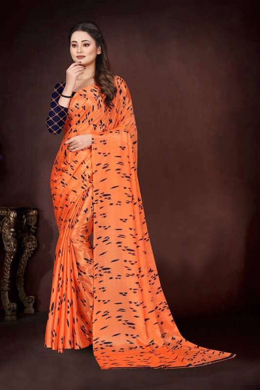 JIHANA FAB Georgette Printed Regular Saree With Unstitched Blouse Piece ( Blue ) JIHANA FAB Georgette Printed Regular Saree With Unstitched Blouse Piece ( Blue )
