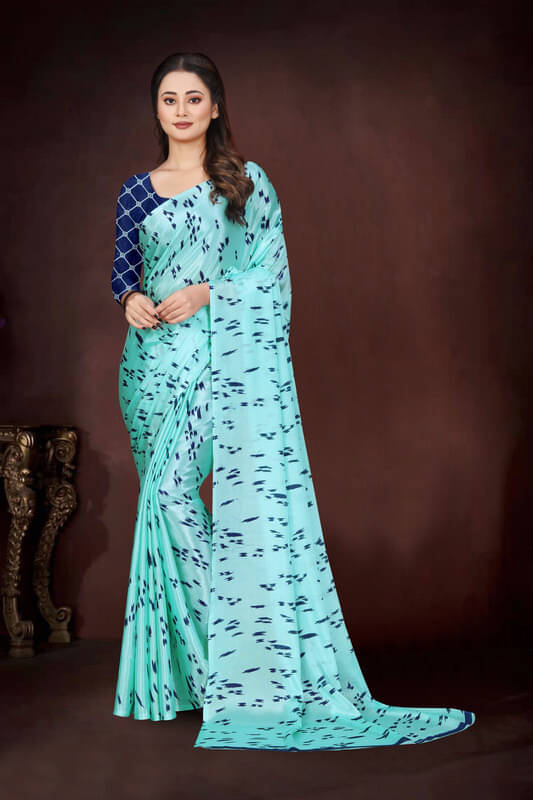 JIHANA FAB Georgette Printed Regular Saree With Unstitched Blouse Piece ( Light Blue ) JIHANA FAB Georgette Printed Regular Saree With Unstitched Blouse Piece ( Light Blue )