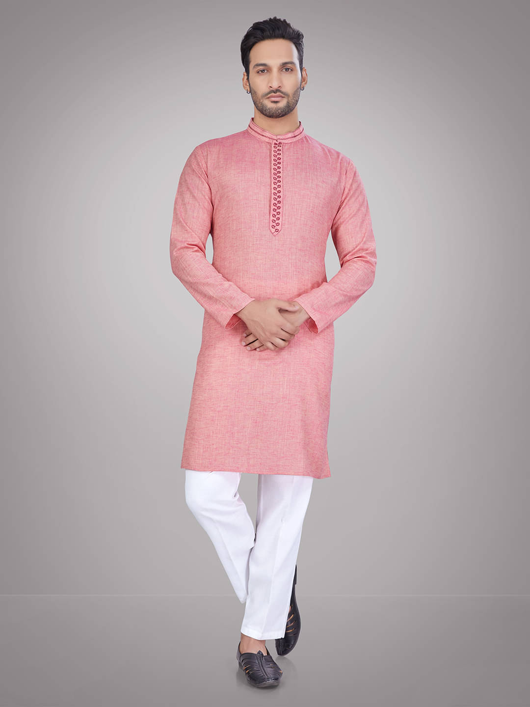     			JUGG JUGG JEEYO Pink Blended Fabric Regular Fit Men's Kurta Pyjama Set ( Pack of 1 )