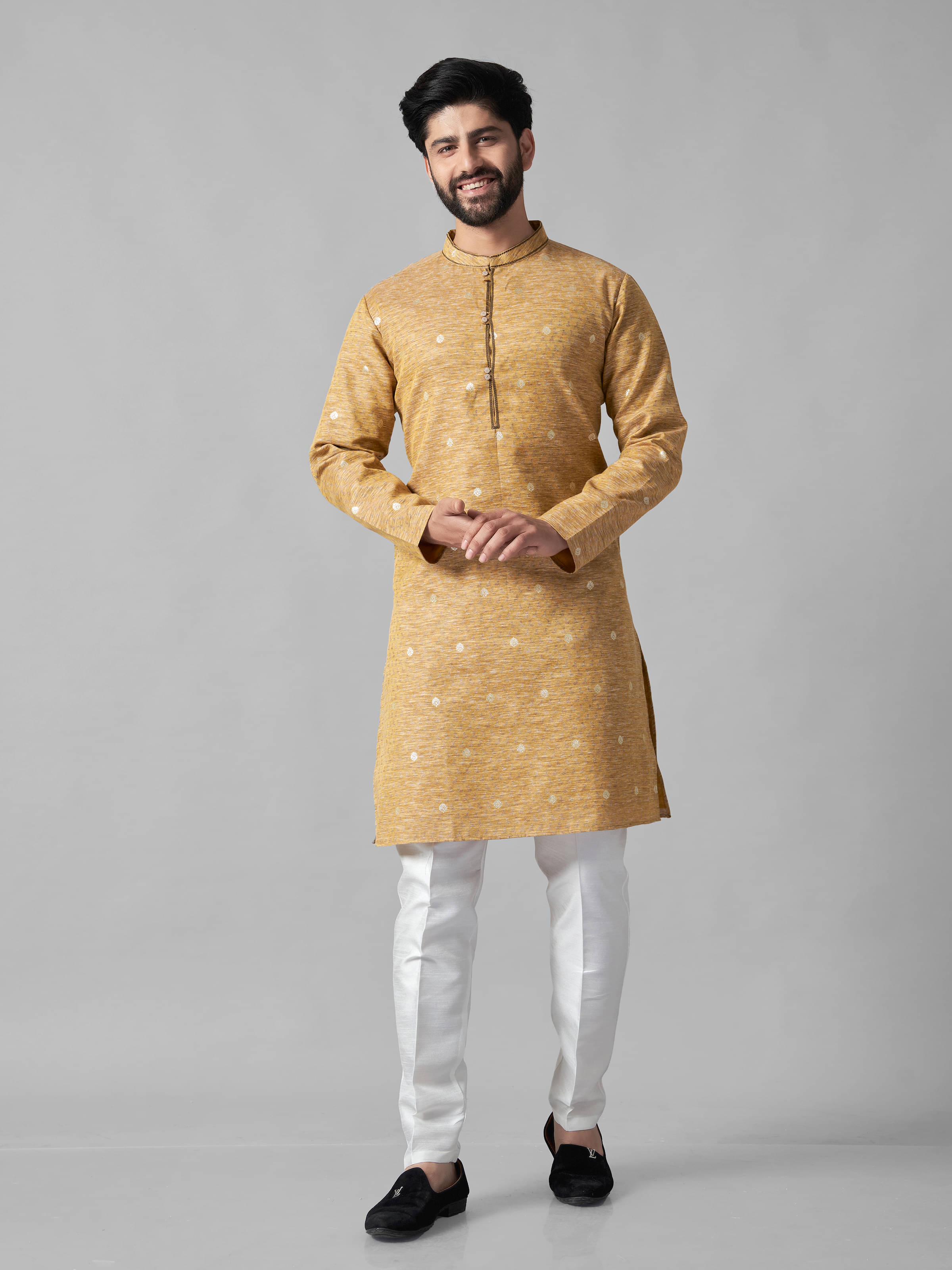 JUGG JUGG JEEYO Yellow Blended Fabric Regular Fit Men's Kurta Pyjama Set ( Pack of 1 ) JUGG JUGG JEEYO Yellow Blended Fabric Regular Fit Men's Kurta Pyjama Set ( Pack of 1 )