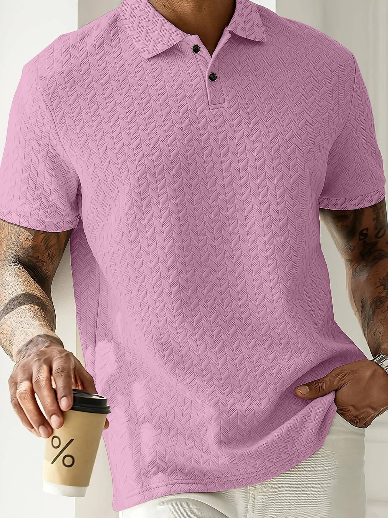 KAJARU Men Cotton Blend Regular Fit Self Design Polo T Shirt ( Light Pink ) KAJARU Men Cotton Blend Regular Fit Self Design Polo T Shirt ( Light Pink )