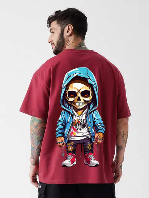     			Kanhuzzz Men Cotton Oversized Fit Printed T-Shirt ( Red )
