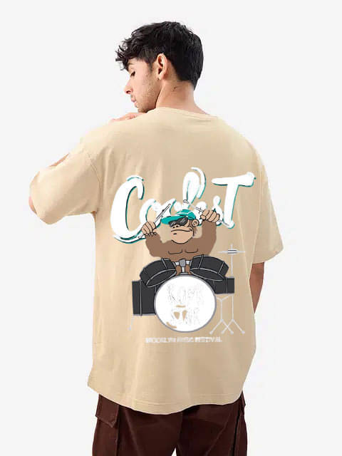 Kanhuzzz Men Cotton Oversized Fit Printed T-Shirt ( Beige ) Kanhuzzz Men Cotton Oversized Fit Printed T-Shirt ( Beige )