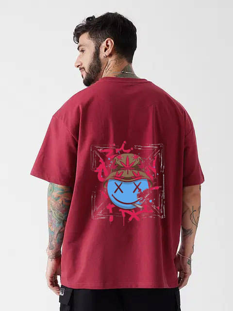 Kanhuzzz Men Cotton Oversized Fit Printed T-Shirt ( Red )     			Kanhuzzz Men Cotton Oversized Fit Printed T-Shirt ( Red )
