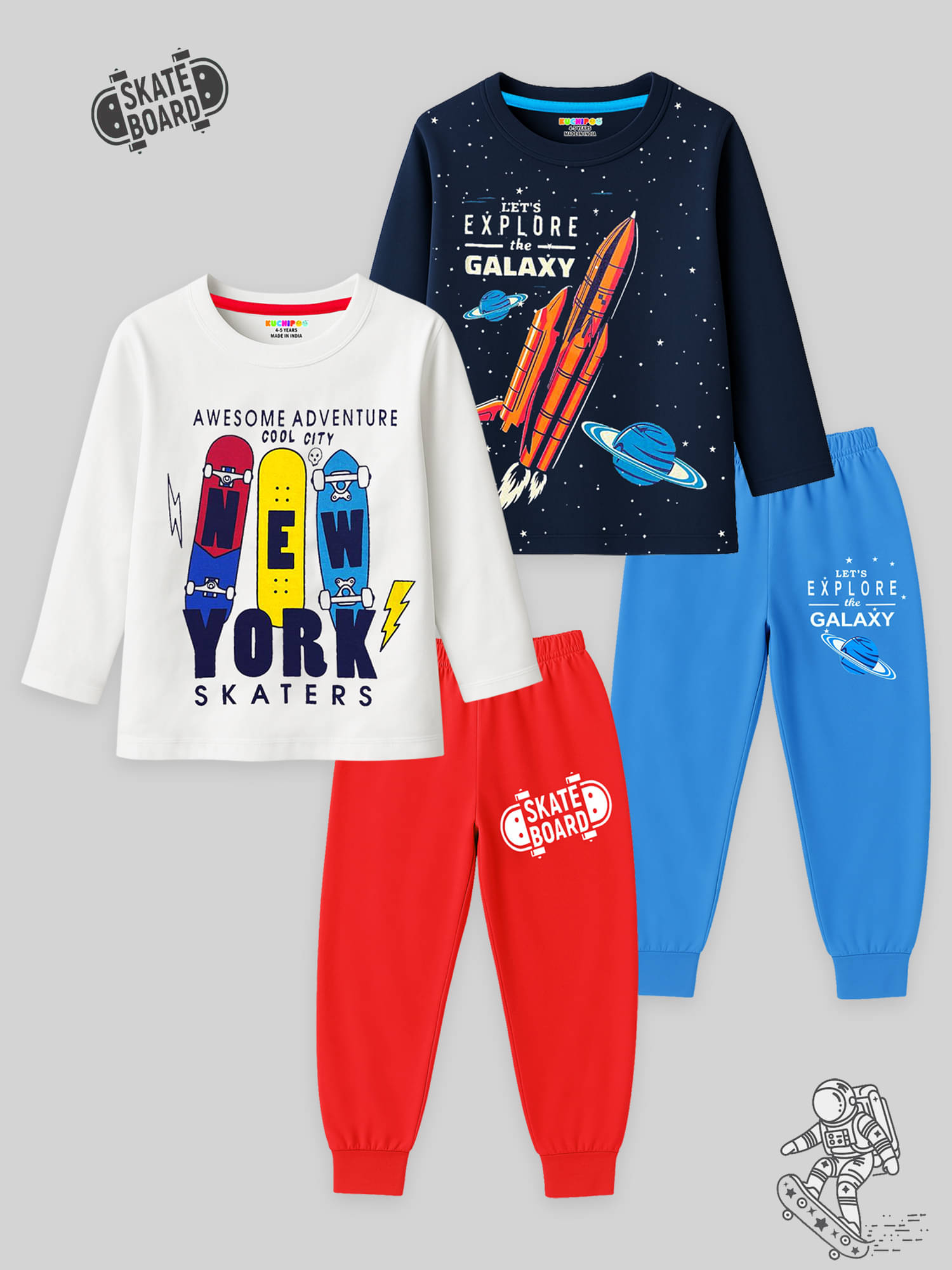 Kuchipoo Pack of 2 Boys Cotton Blend T-Shirt & Trackpants Set ( Multicolor 12 ) Kuchipoo Pack of 2 Boys Cotton Blend T-Shirt & Trackpants Set ( Multicolor 12 )