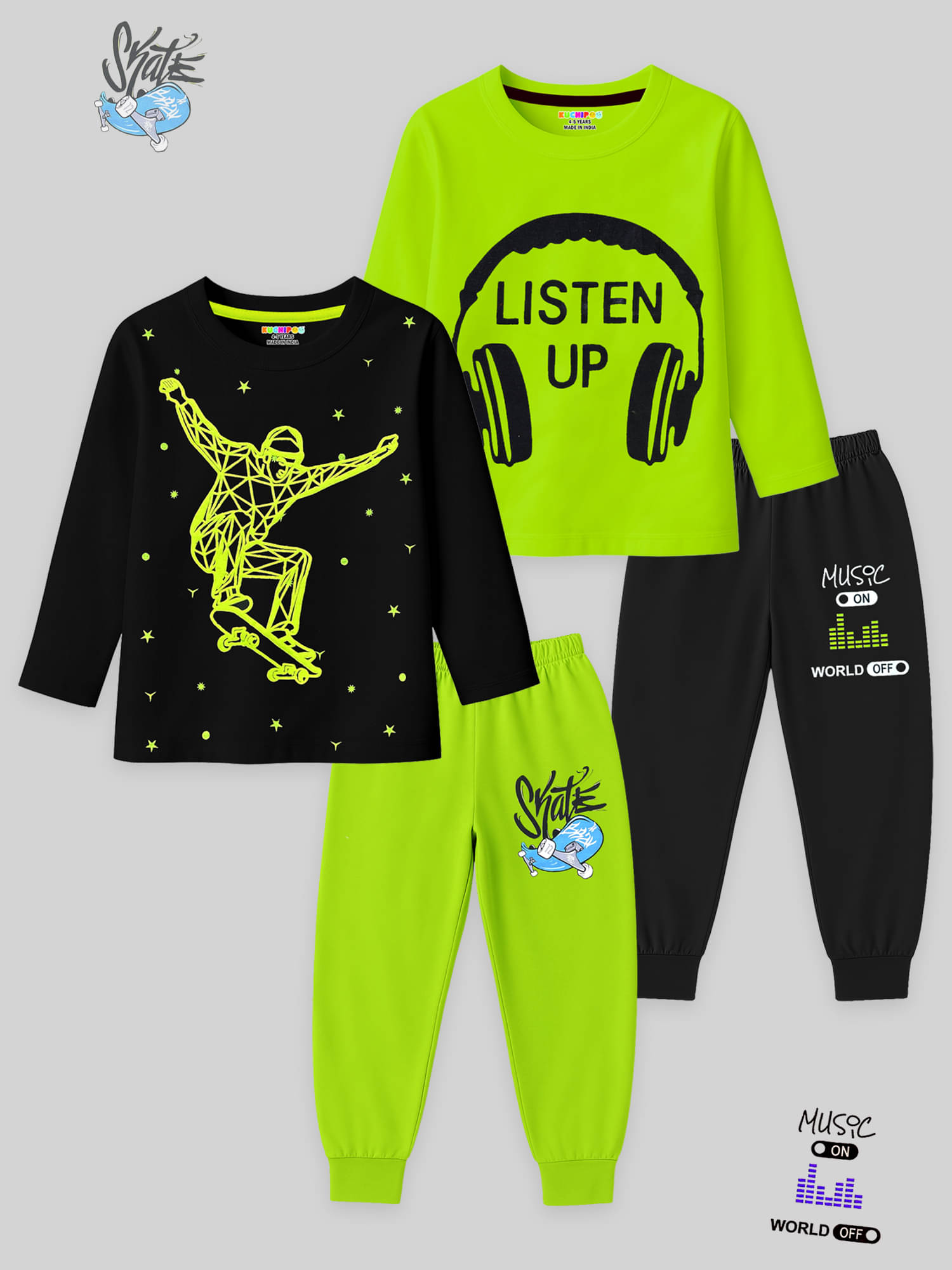 Kuchipoo Pack of 2 Boys Cotton Blend T-Shirt & Trackpants Set ( Multicolor 12 ) Kuchipoo Pack of 2 Boys Cotton Blend T-Shirt & Trackpants Set ( Multicolor 12 )