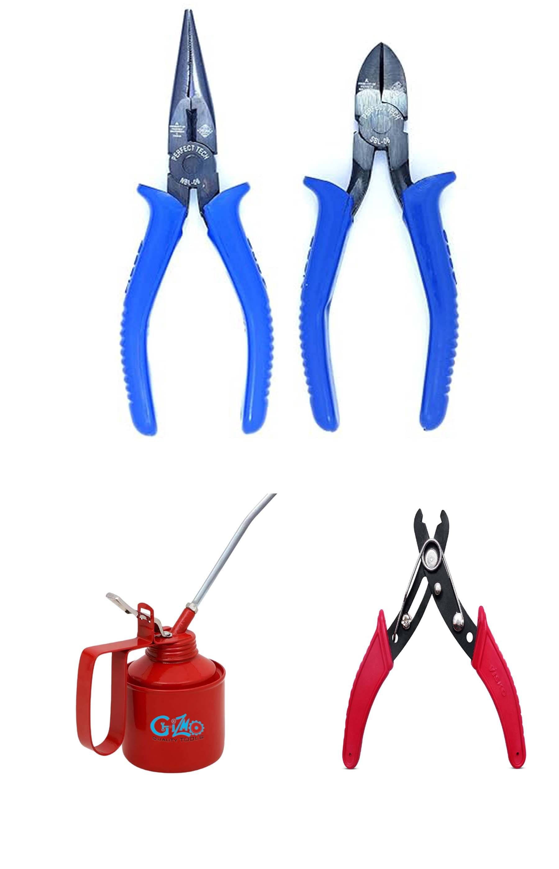     			MS AGROTECH 4-Piece Hand Tool Combo Set – Long Nose Pliers, Diagonal Cutting Pliers, Oil Can, and Snap Ring Plier – Heavy-Duty Tool Kit for Mechanics, Electricians & DIY