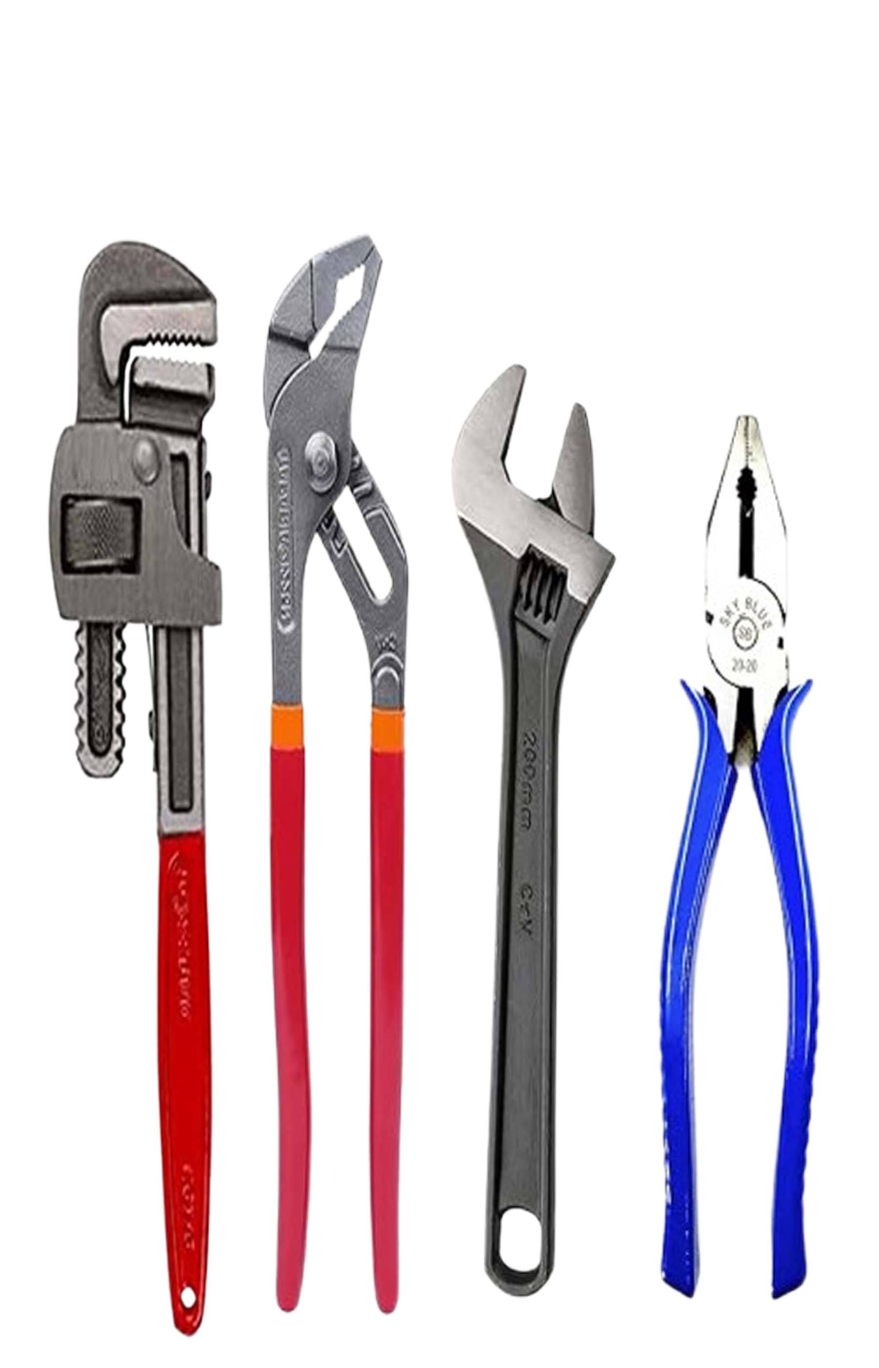     			MS AGROTECH 4-Piece Heavy-Duty Hand Tool Set – Pipe Wrench, Groove Joint Plier, Adjustable Wrench, and Combination Plier – Ideal for Plumbing, Home Repairs & Workshop Use