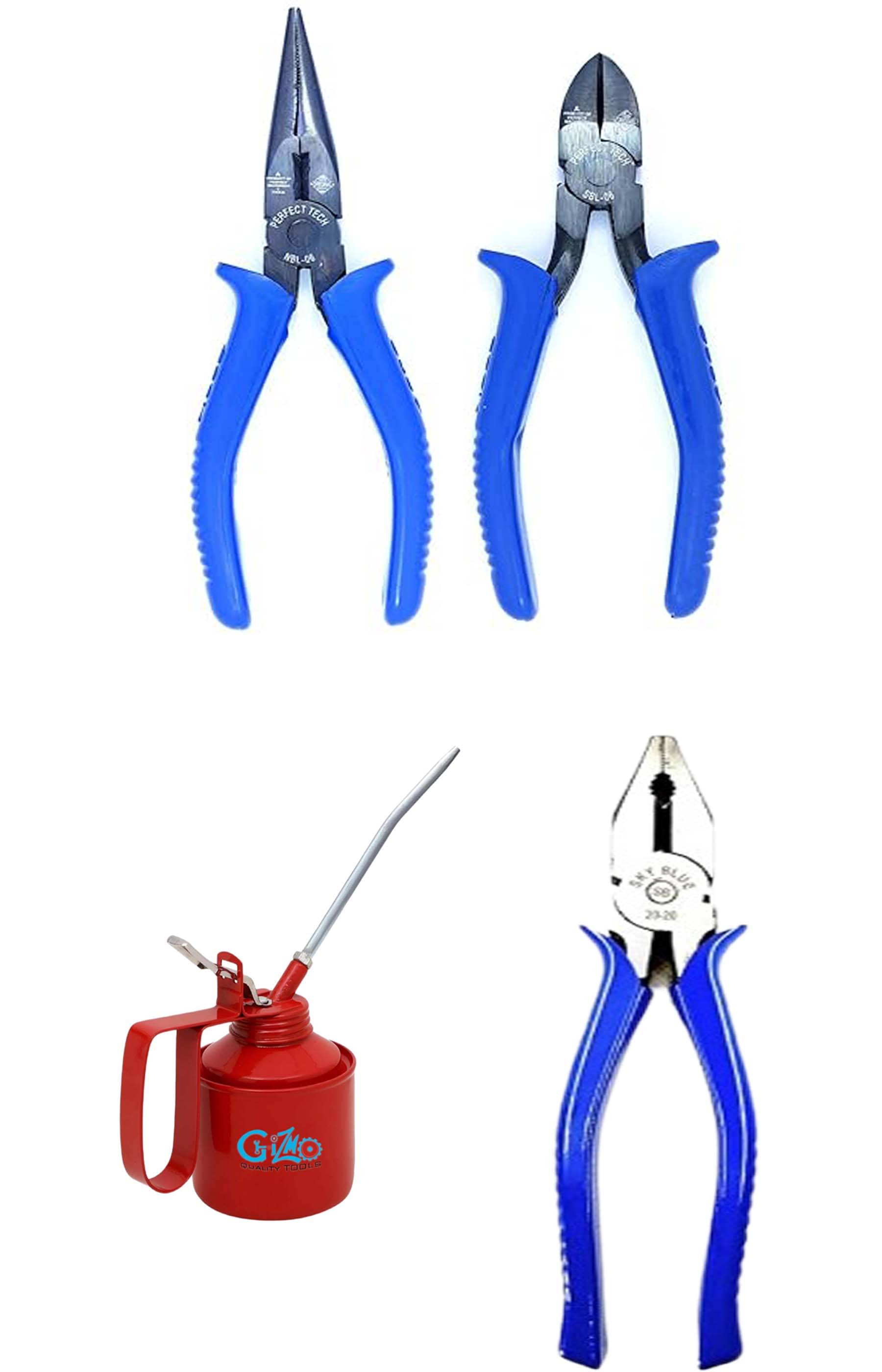     			MS AGROTECH 4-Piece Pliers and Oil Can Combo Set – Long Nose, Side Cutter, Combination Plier & Manual Oil Dispenser – Ideal for Electricians, Mechanics, DIY & Household Repair Work