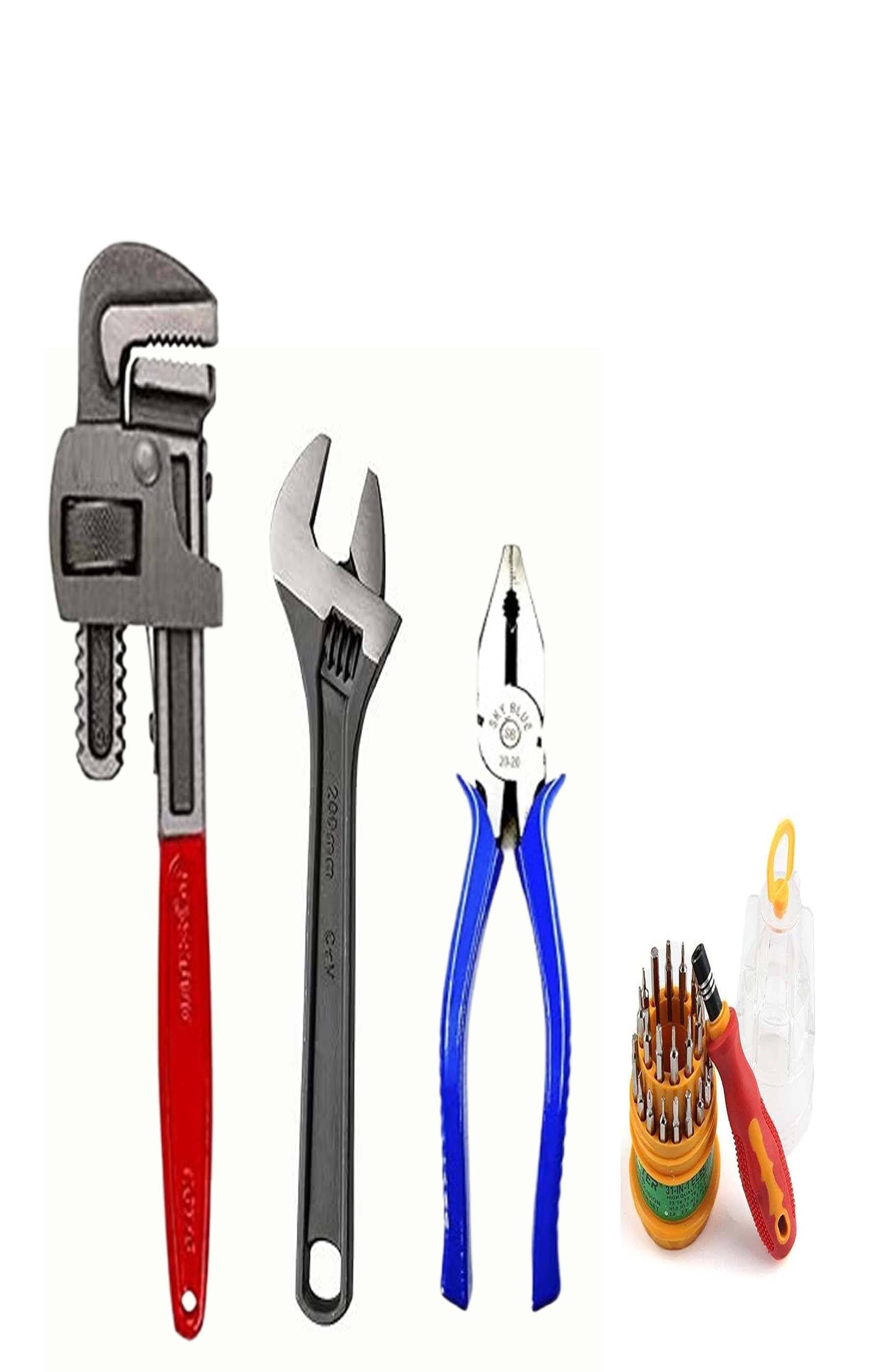     			MS AGROTECH 4-in-1 Hand Tool Combo with Precision Screwdriver Set – Pipe Wrench, Adjustable Wrench, Combination Plier & 31-in-1 Bit Screwdriver Kit – Multipurpose Repair Tools for Home & Electronics