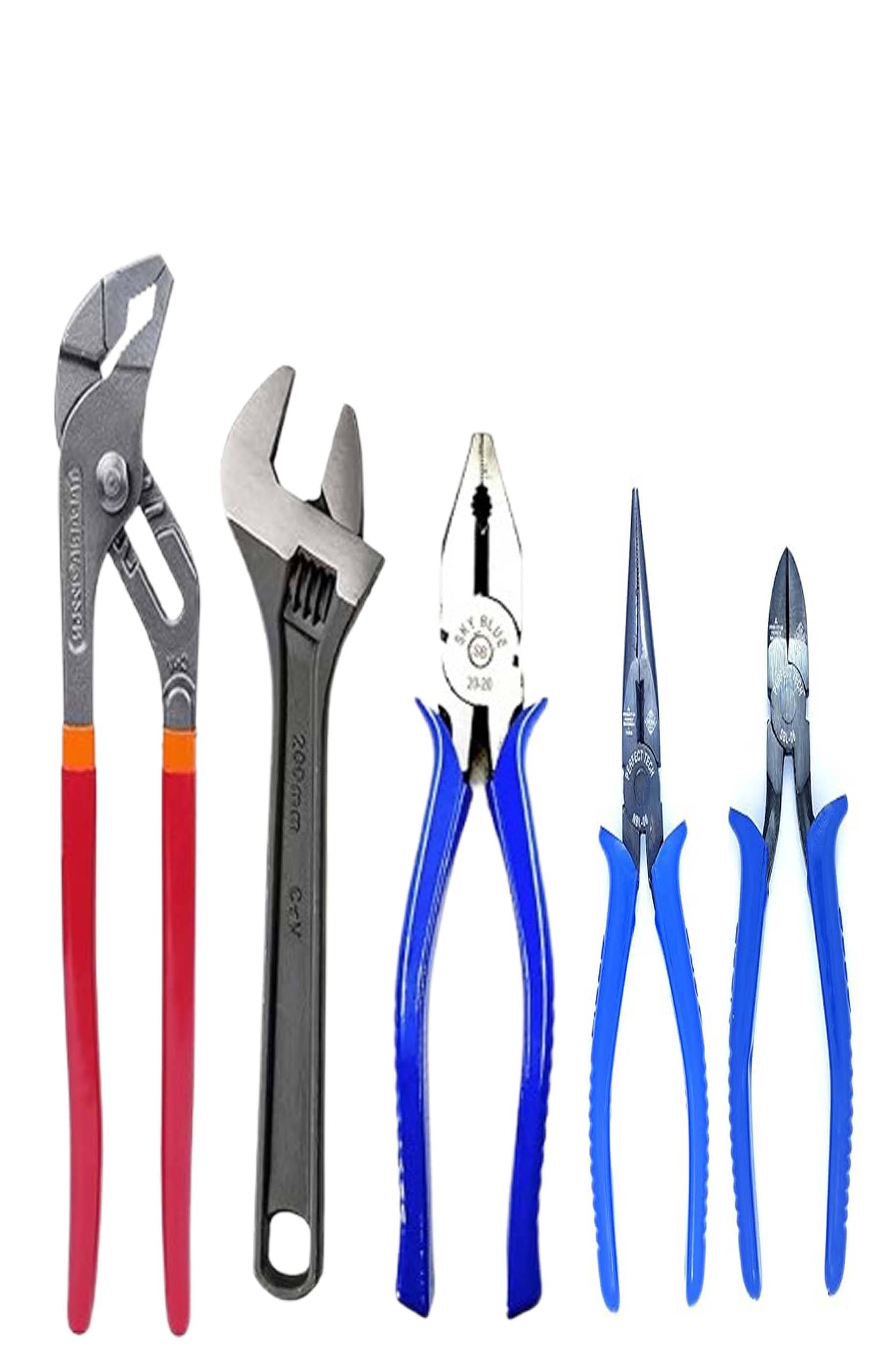     			MS AGROTECH 5-Piece Professional Hand Tool Set – Groove Joint Plier, Adjustable Wrench, Combination Plier, Long Nose Plier & Diagonal Cutter – Heavy Duty Tool Kit for Home, Garage & Workshop Use