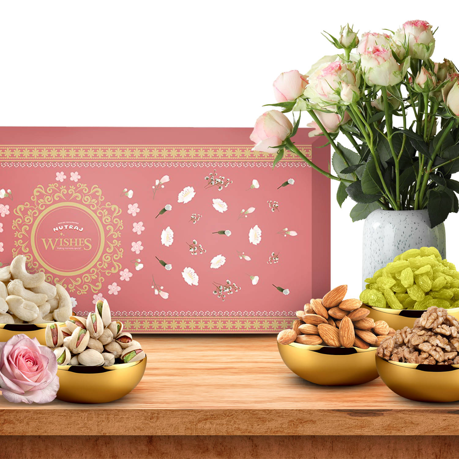     			Nutraj Wishes Roseate Delight Diwali Dry Fruits Gift Hamper, Assorted Dry Fruits Diwali Gift Pack 1kg
