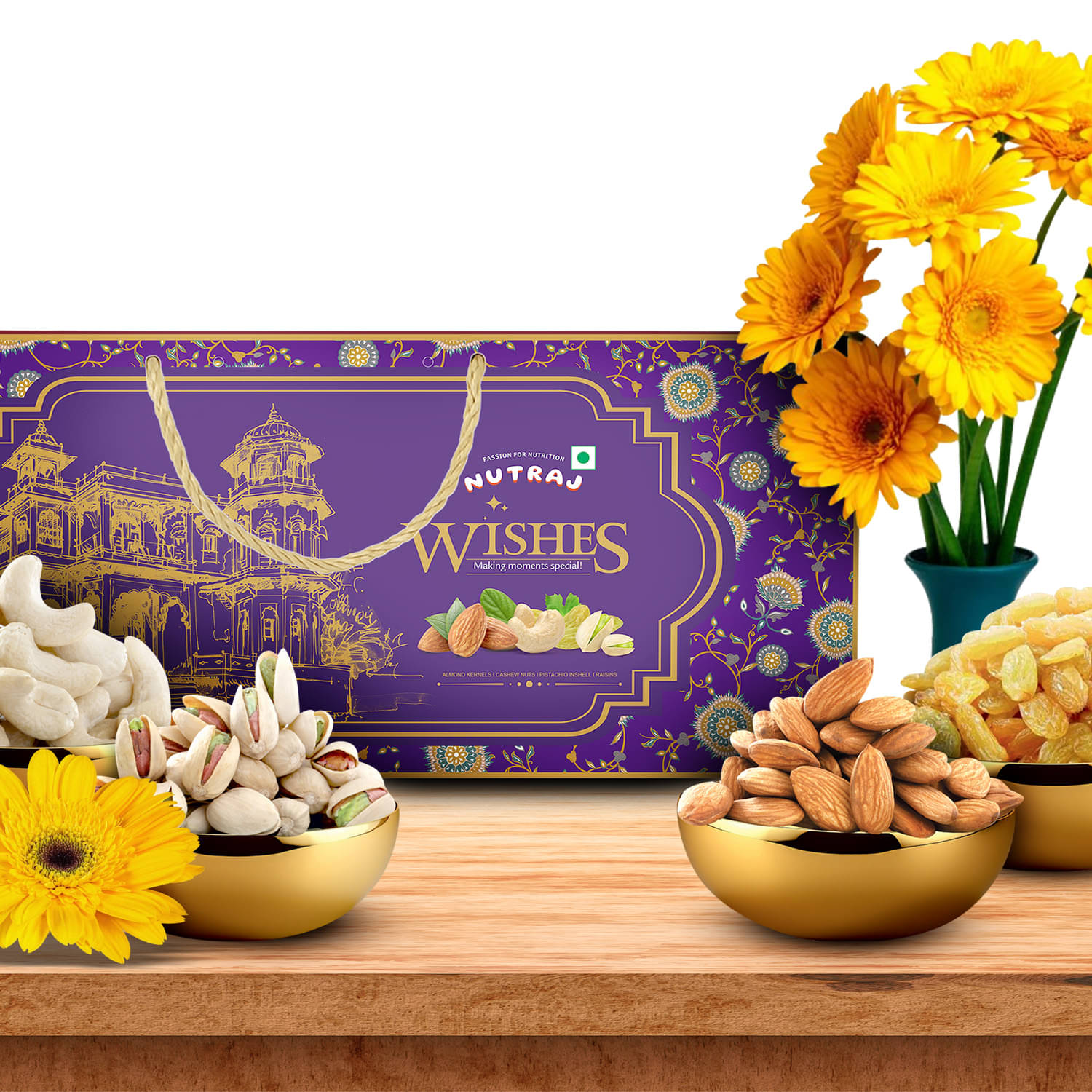 Nutraj Wishes Floral Majesty, Diwali Dry Fruits Gift Hamper, Assorted Dry Fruits Diwali Gift Pack 600gm Nutraj Wishes Floral Majesty, Diwali Dry Fruits Gift Hamper, Assorted Dry Fruits Diwali Gift Pack 600gm