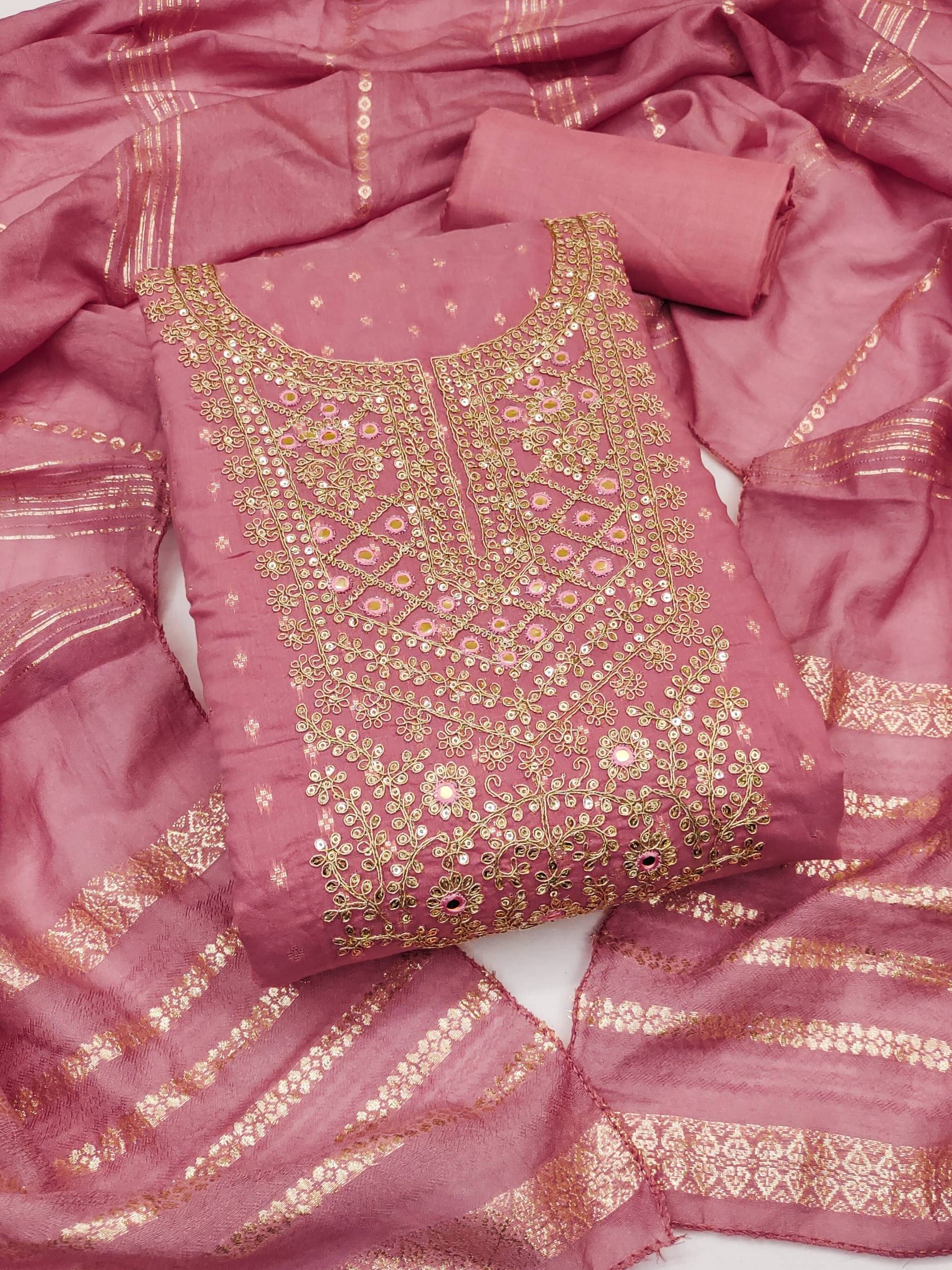     			Panbai sarees Women Chanderi Unstitched Dress Material ( Pink )