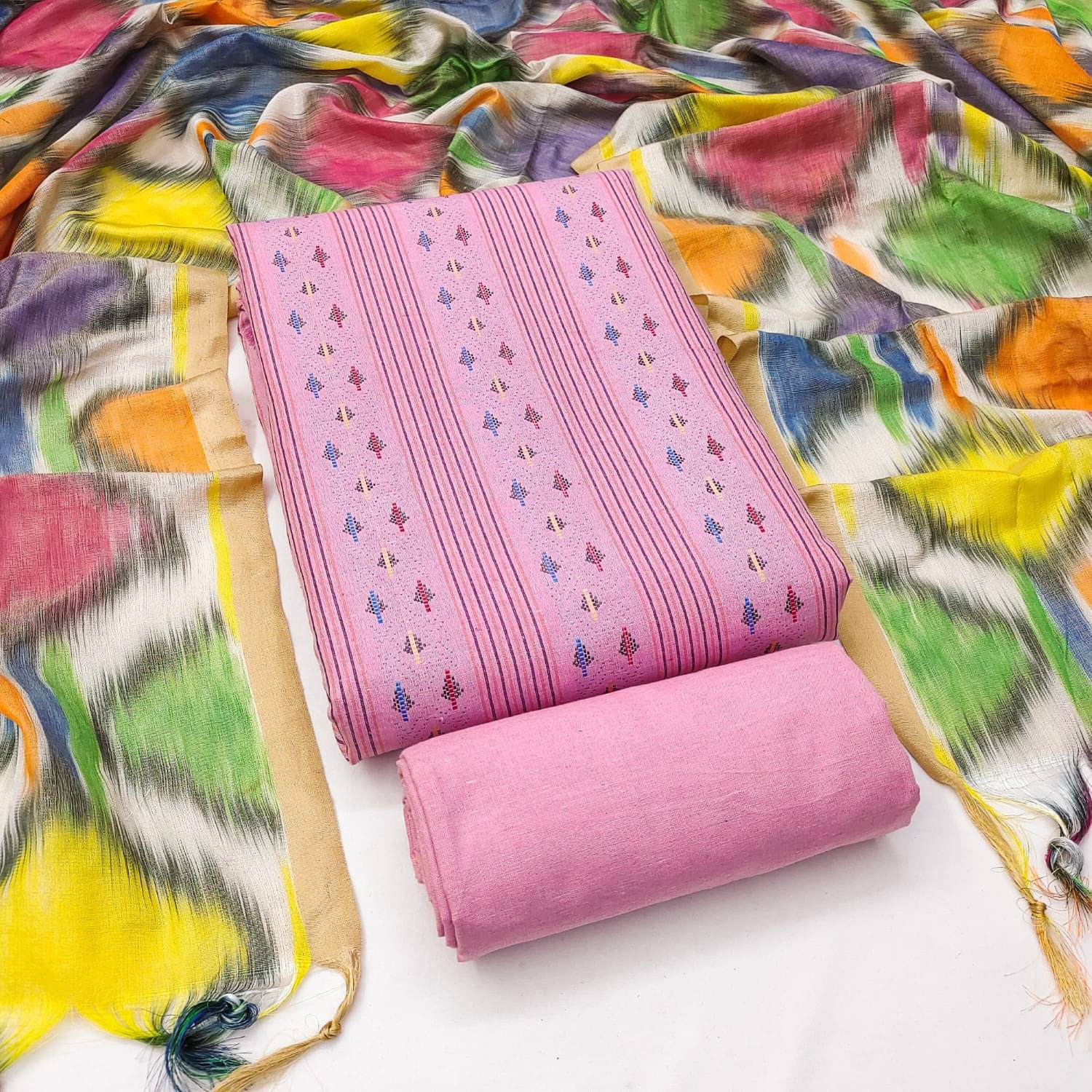 Panbai sarees Women Cotton Blend Unstitched Dress Material ( Pink ) Panbai sarees Women Cotton Blend Unstitched Dress Material ( Pink )
