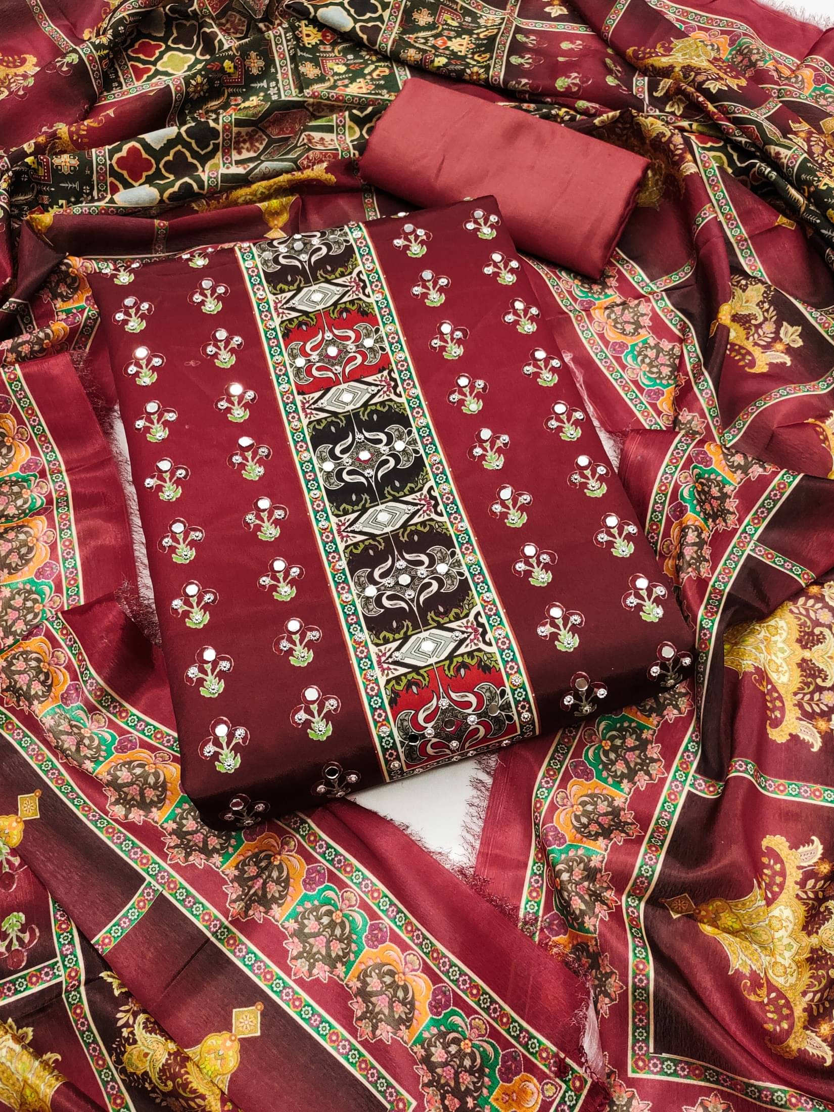     			Panbai sarees Women Silk Blend Unstitched Dress Material ( Maroon )