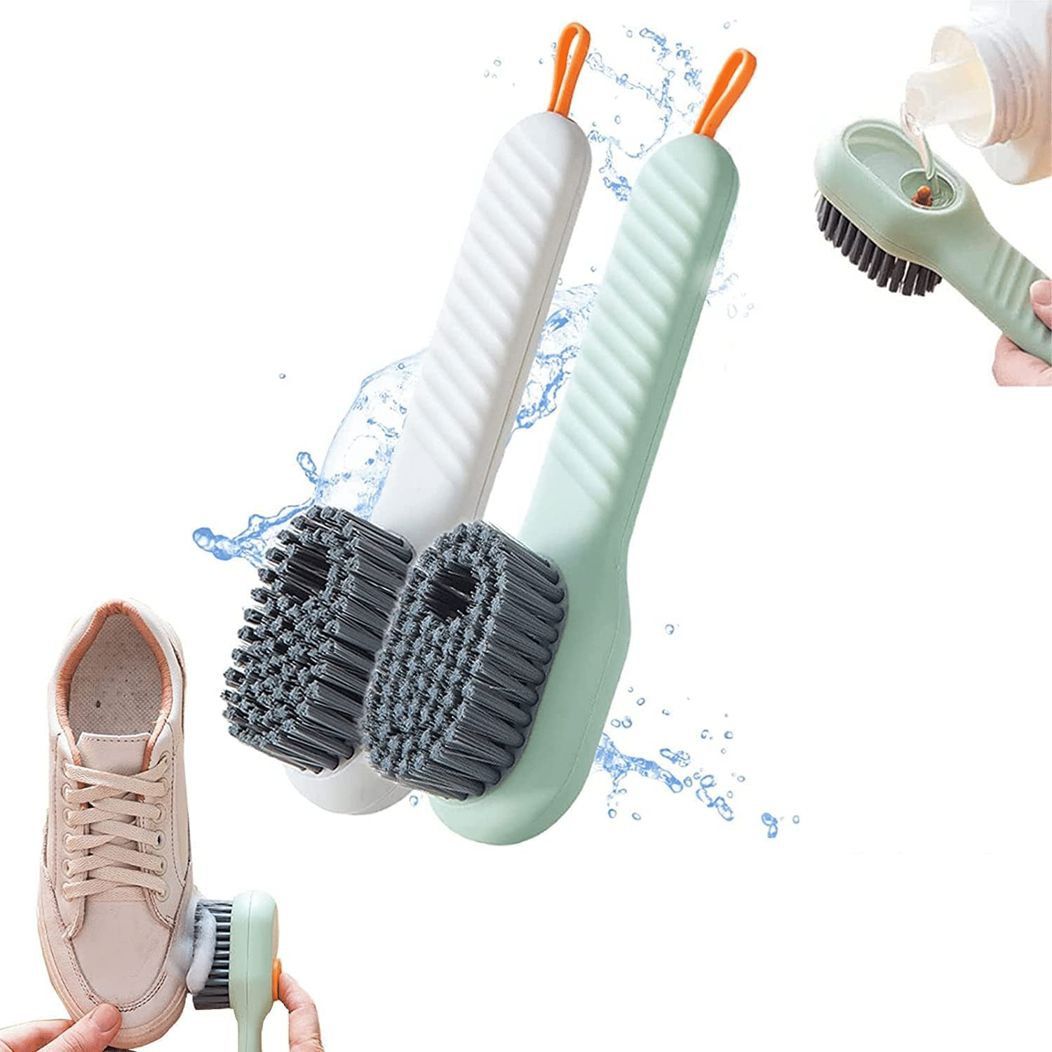     			Plastic Soap Dispensing Cleaning Brush With Handle | Scrubbing Reusable Washing Shoe Brush For Shoes Clothes Cleaning (2 PCS)