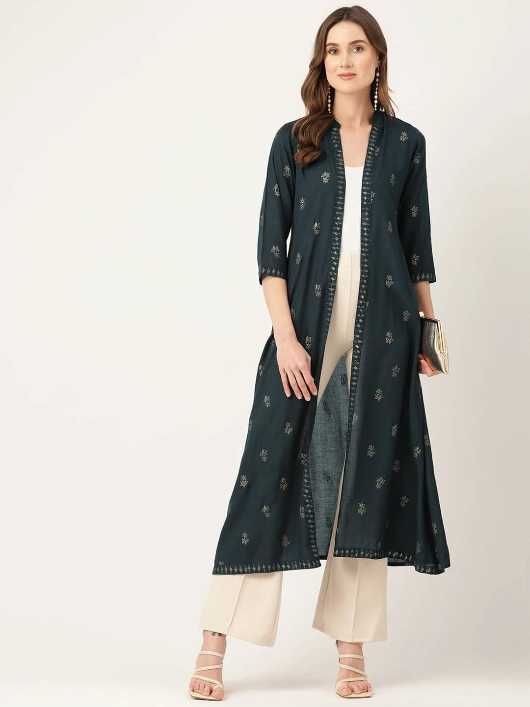     			Rue Collection Women Cotton Solid Long Shrug ( Green )