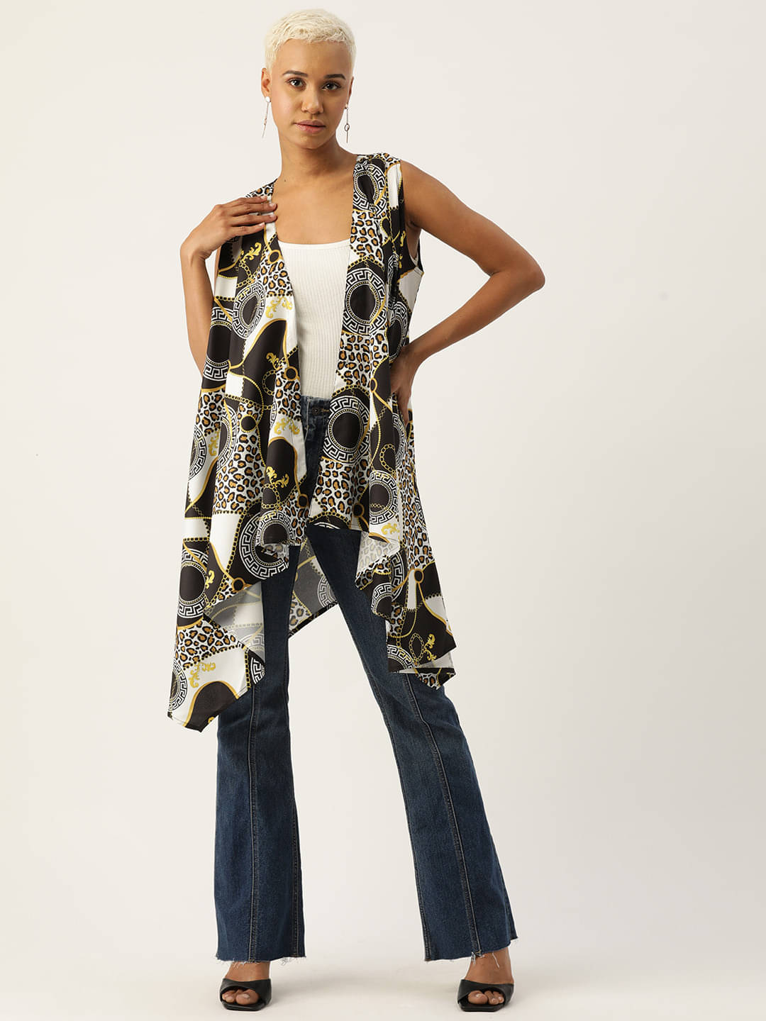     			Rue Collection Women Polyester Blend Printed Long Shrug ( Multi color )