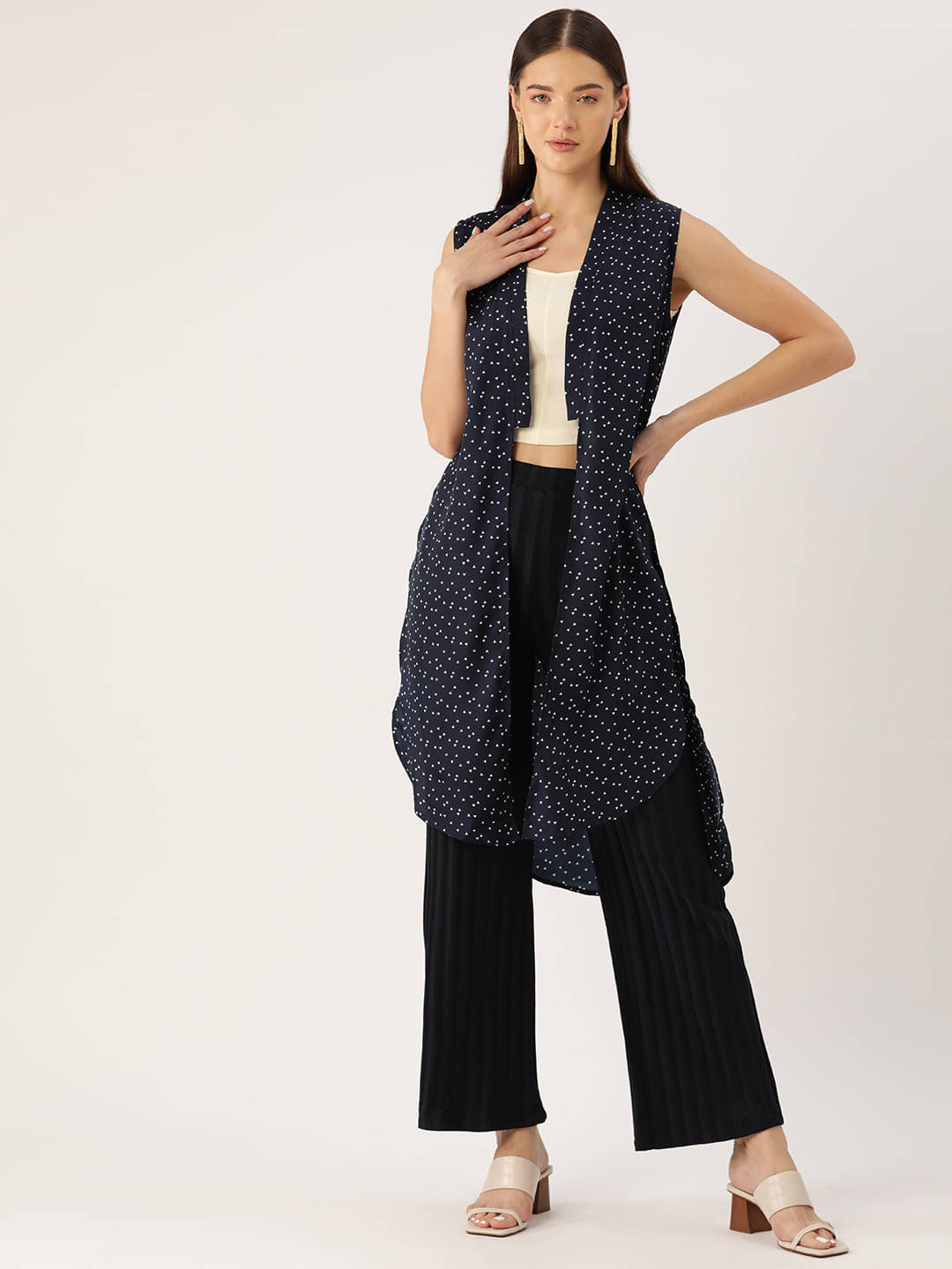     			Rue Collection Women Polyester Blend Printed Long Shrug ( Navy )