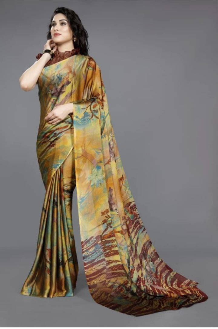     			SAREEYA16 Chiffon Printed Regular Saree With Unstitched Blouse Piece ( Multicolor )