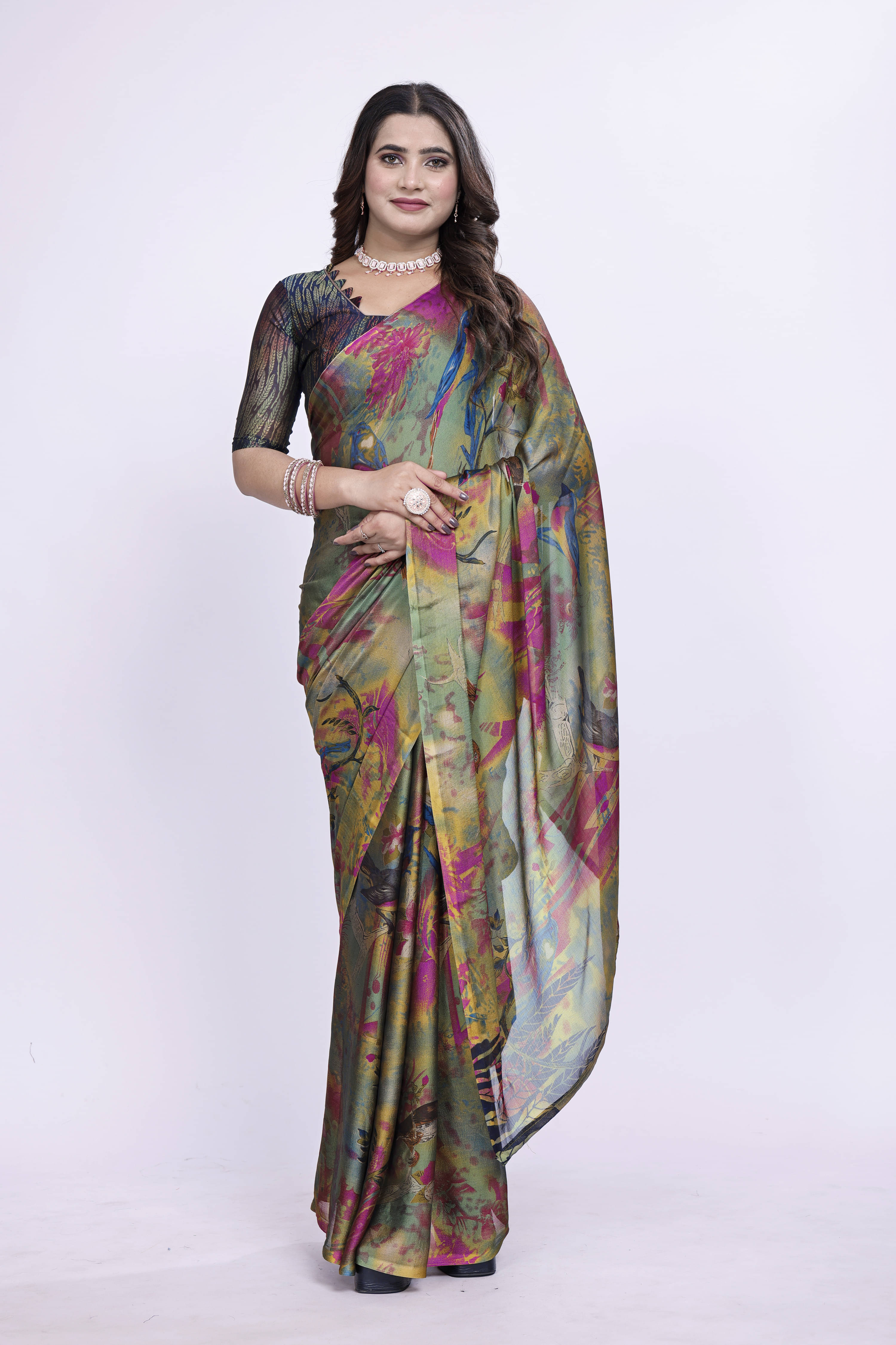SAREEYA16 Chiffon Printed Regular Saree With Unstitched Blouse Piece ( Navy Blue ) SAREEYA16 Chiffon Printed Regular Saree With Unstitched Blouse Piece ( Navy Blue )