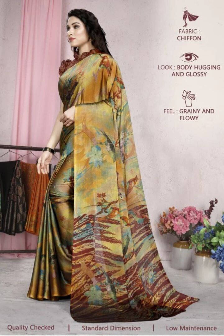     			SAREEYA16 Chiffon Printed Regular Saree With Unstitched Blouse Piece ( Maroon )