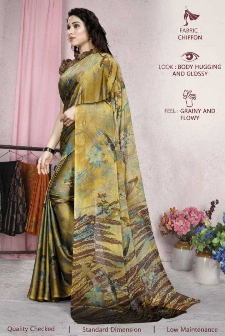 SAREEYA16 Chiffon Printed Regular Saree With Unstitched Blouse Piece ( Brown ) SAREEYA16 Chiffon Printed Regular Saree With Unstitched Blouse Piece ( Brown )