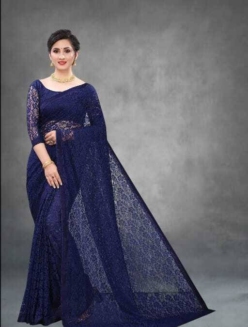     			SAREEYA16 Cotton Blend Printed Regular Saree With Unstitched Blouse Piece ( Navy Blue )