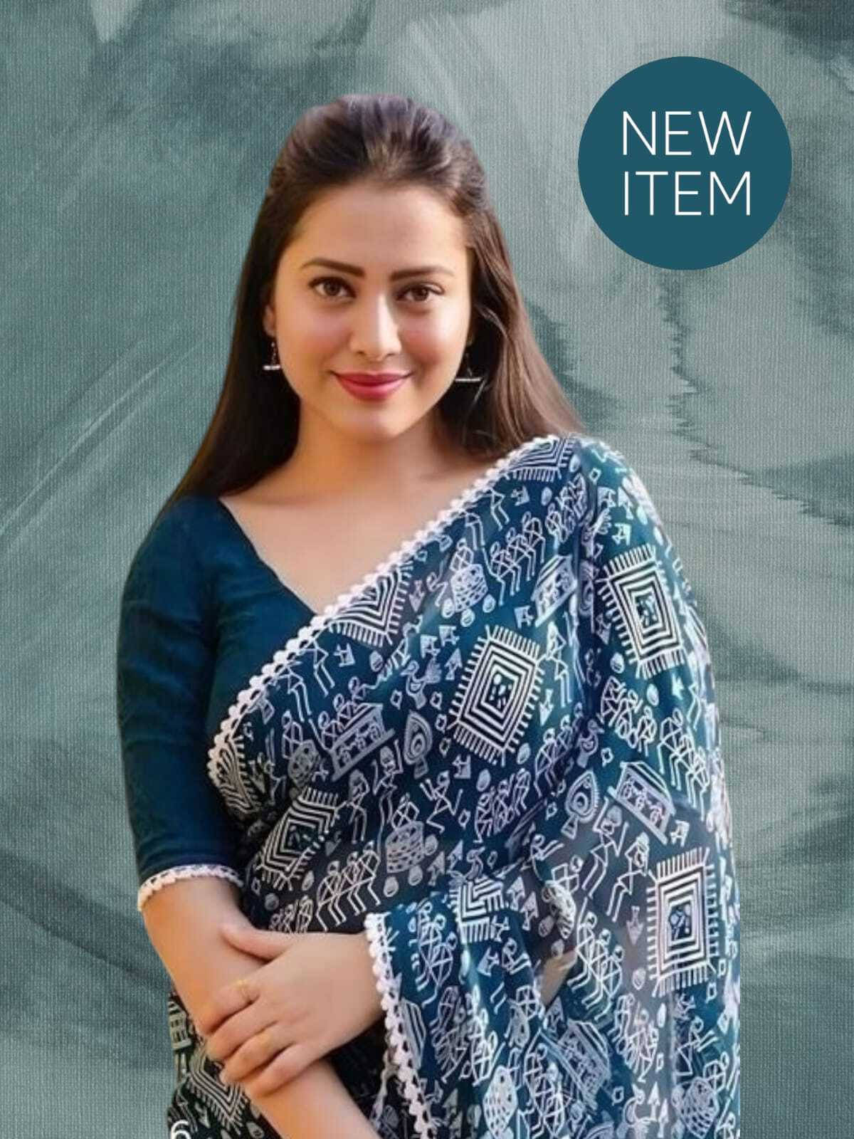 SAREEYA16 Cotton Blend Printed Regular Saree With Unstitched Blouse Piece ( Blue ) SAREEYA16 Cotton Blend Printed Regular Saree With Unstitched Blouse Piece ( Blue )