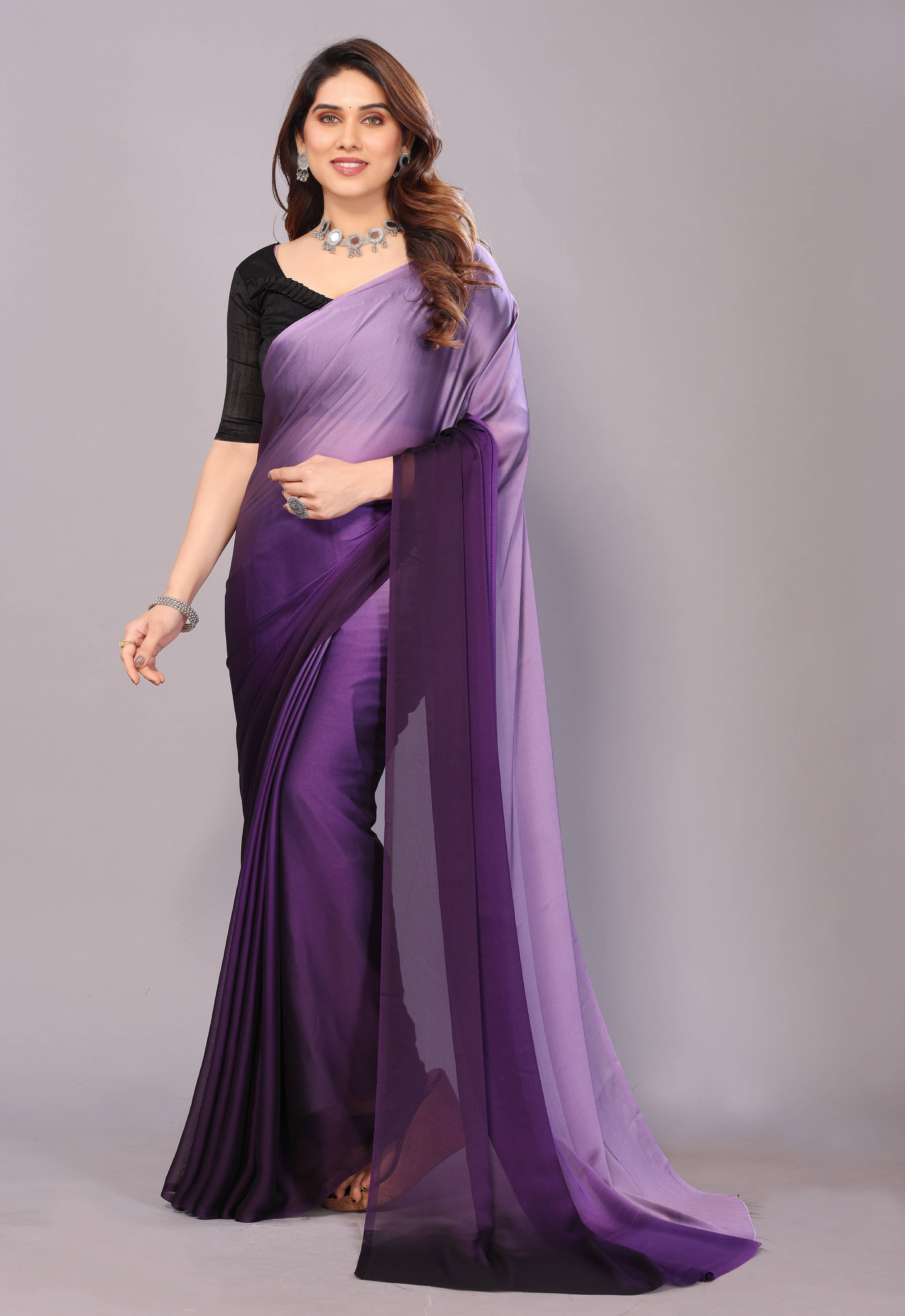 SAREEYA16 Georgette Dyed Regular Saree With Unstitched Blouse Piece ( Purple ) SAREEYA16 Georgette Dyed Regular Saree With Unstitched Blouse Piece ( Purple )