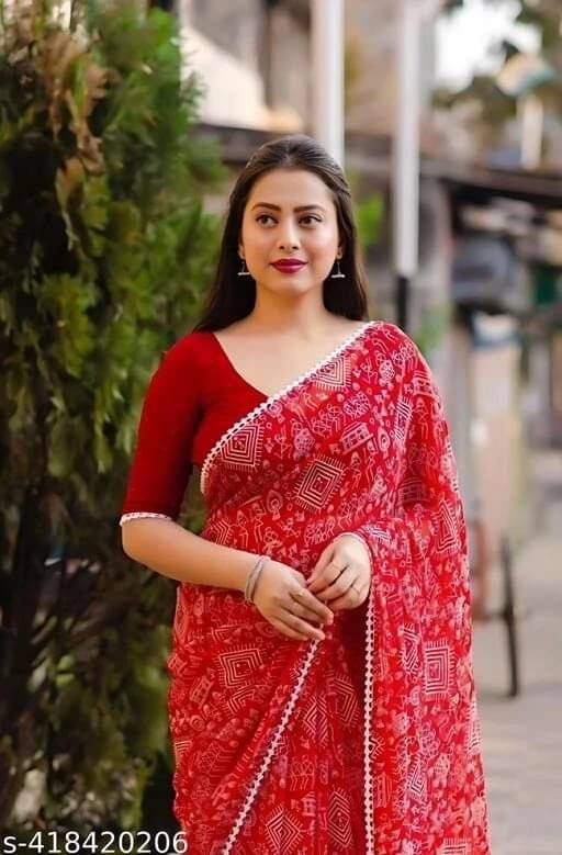 SAREEYA16 Georgette Printed Bhagalpuri Saree With Unstitched Blouse Piece ( Red )     			SAREEYA16 Georgette Printed Bhagalpuri Saree With Unstitched Blouse Piece ( Red )