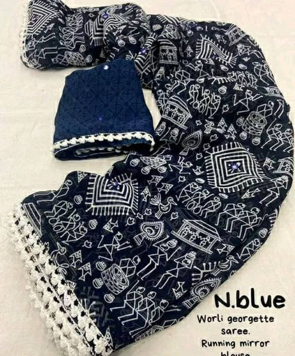     			SAREEYA16 Georgette Printed Regular Saree With Unstitched Blouse Piece ( Blue )