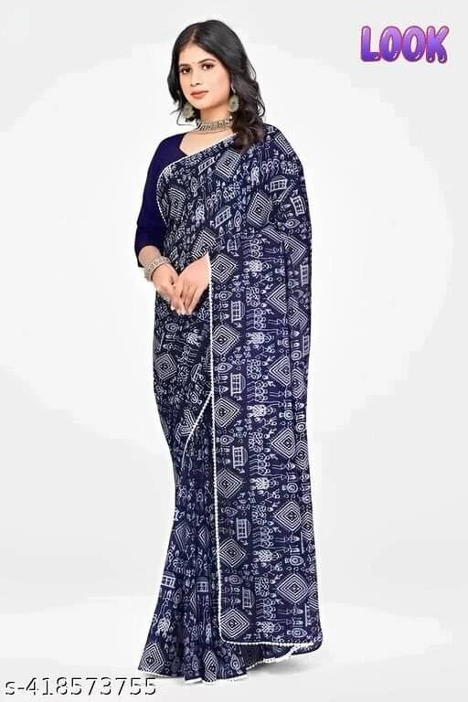     			SAREEYA16 Georgette Printed Regular Saree With Unstitched Blouse Piece ( Blue )