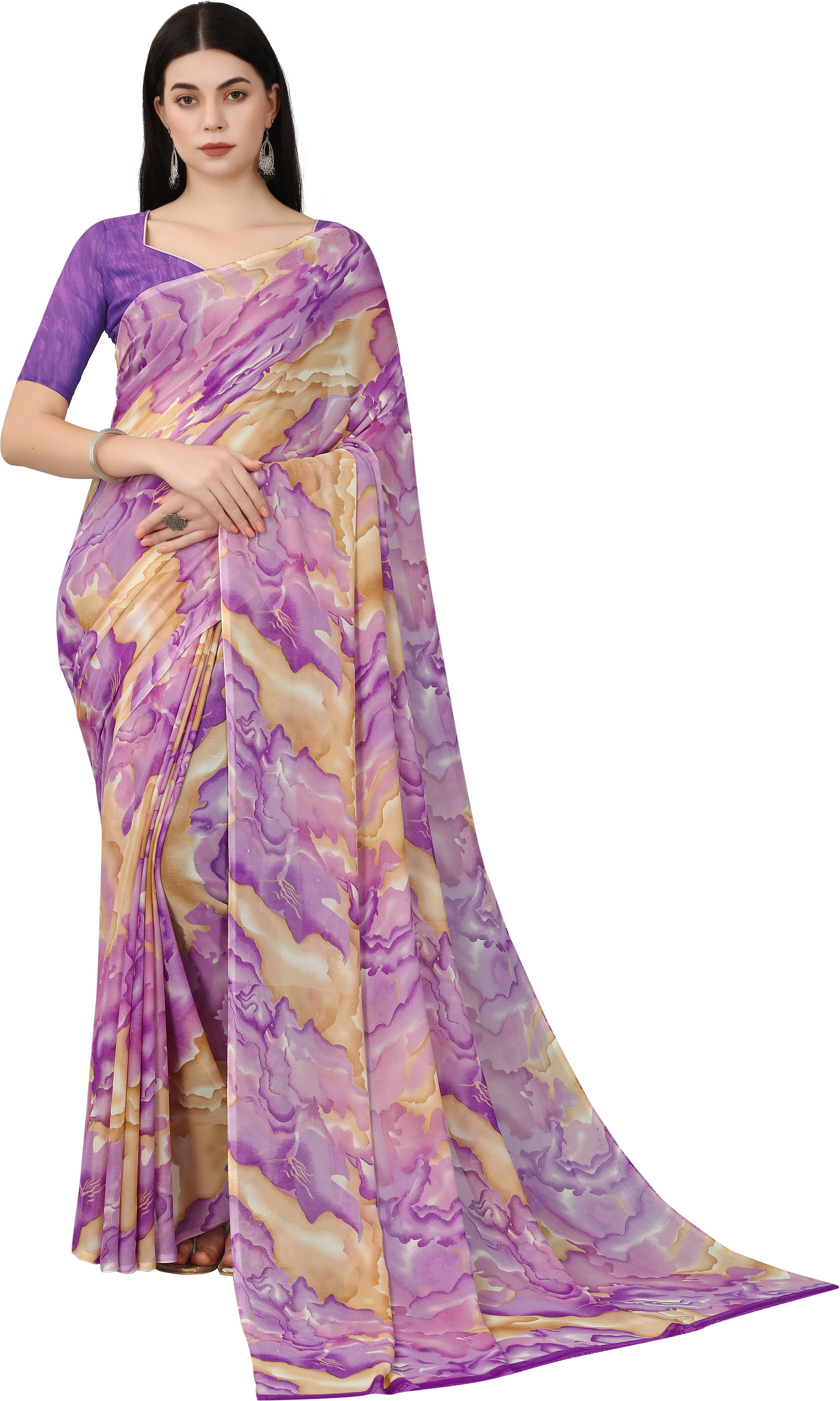    			SAREEYA16 Georgette Printed Regular Saree With Unstitched Blouse Piece ( Purple )