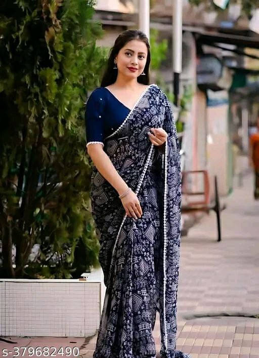     			SAREEYA16 Georgette Printed Regular Saree With Unstitched Blouse Piece ( Purple )