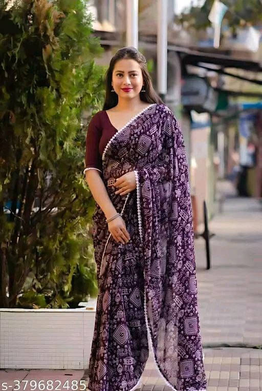SAREEYA16 Georgette Printed Regular Saree With Unstitched Blouse Piece ( Purple ) SAREEYA16 Georgette Printed Regular Saree With Unstitched Blouse Piece ( Purple )