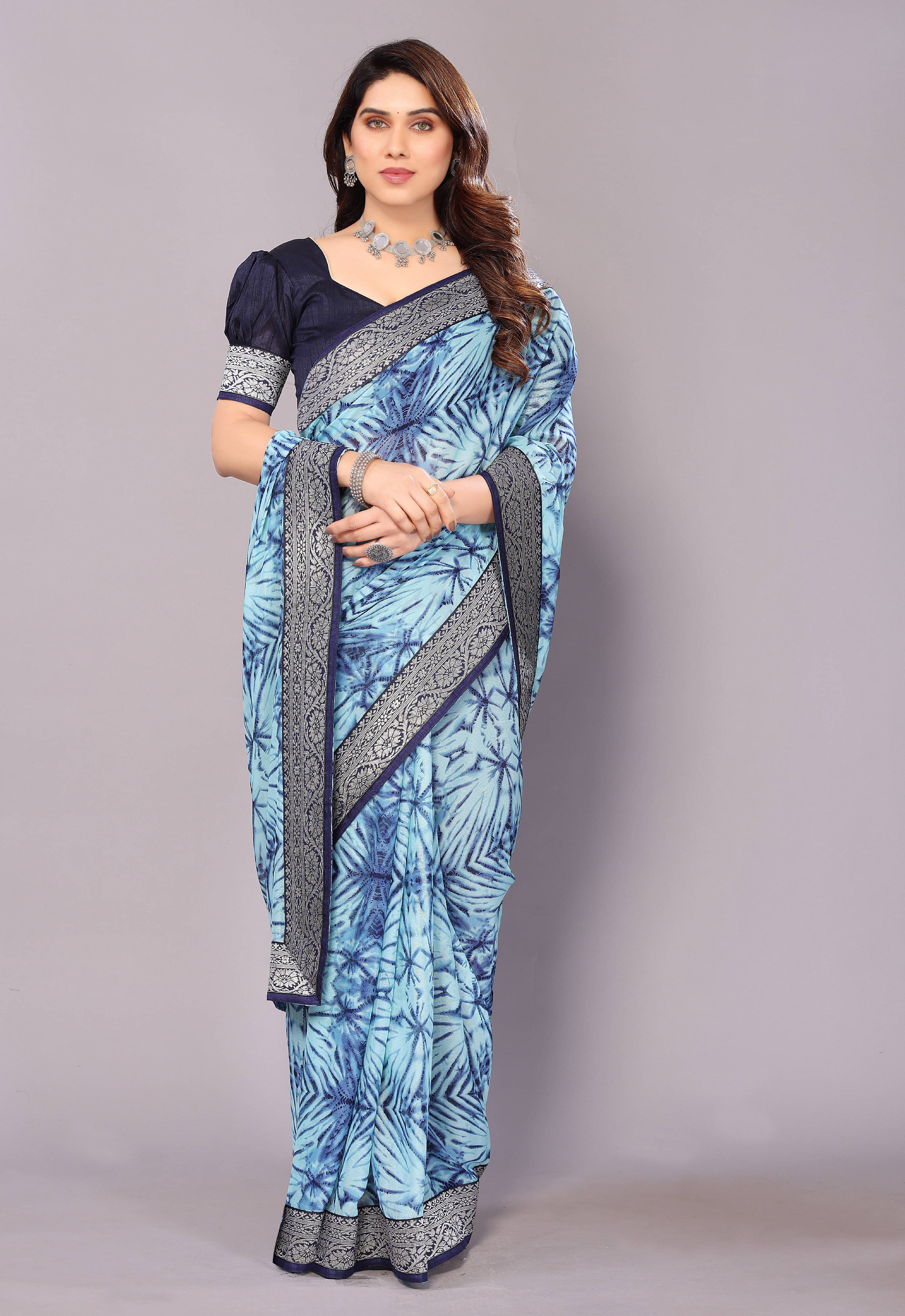 SAREEYA16 Georgette Printed Regular Saree With Unstitched Blouse Piece ( Blue ) SAREEYA16 Georgette Printed Regular Saree With Unstitched Blouse Piece ( Blue )